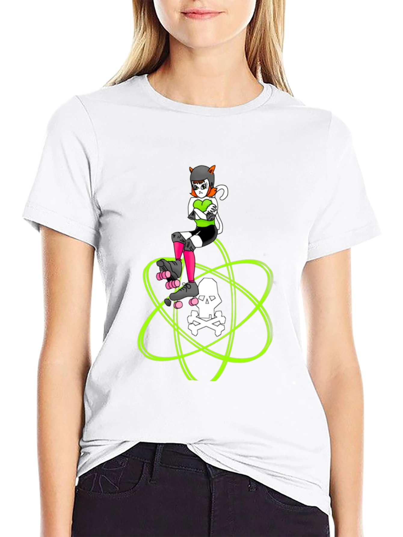 Roller Derby Cat T-Shirt - Skull Atom Design