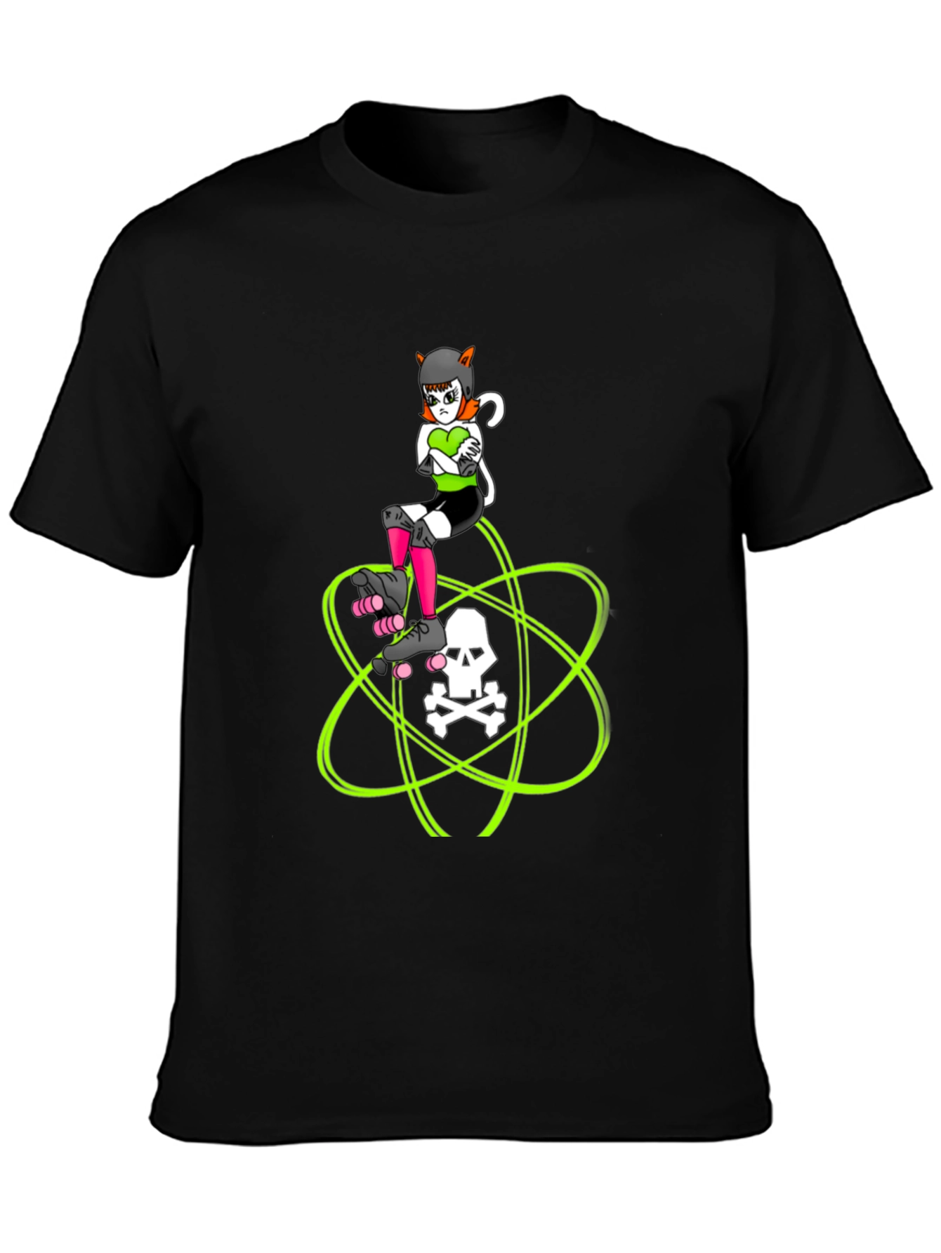 Roller Derby Cat T-Shirt - Skull Atom Design