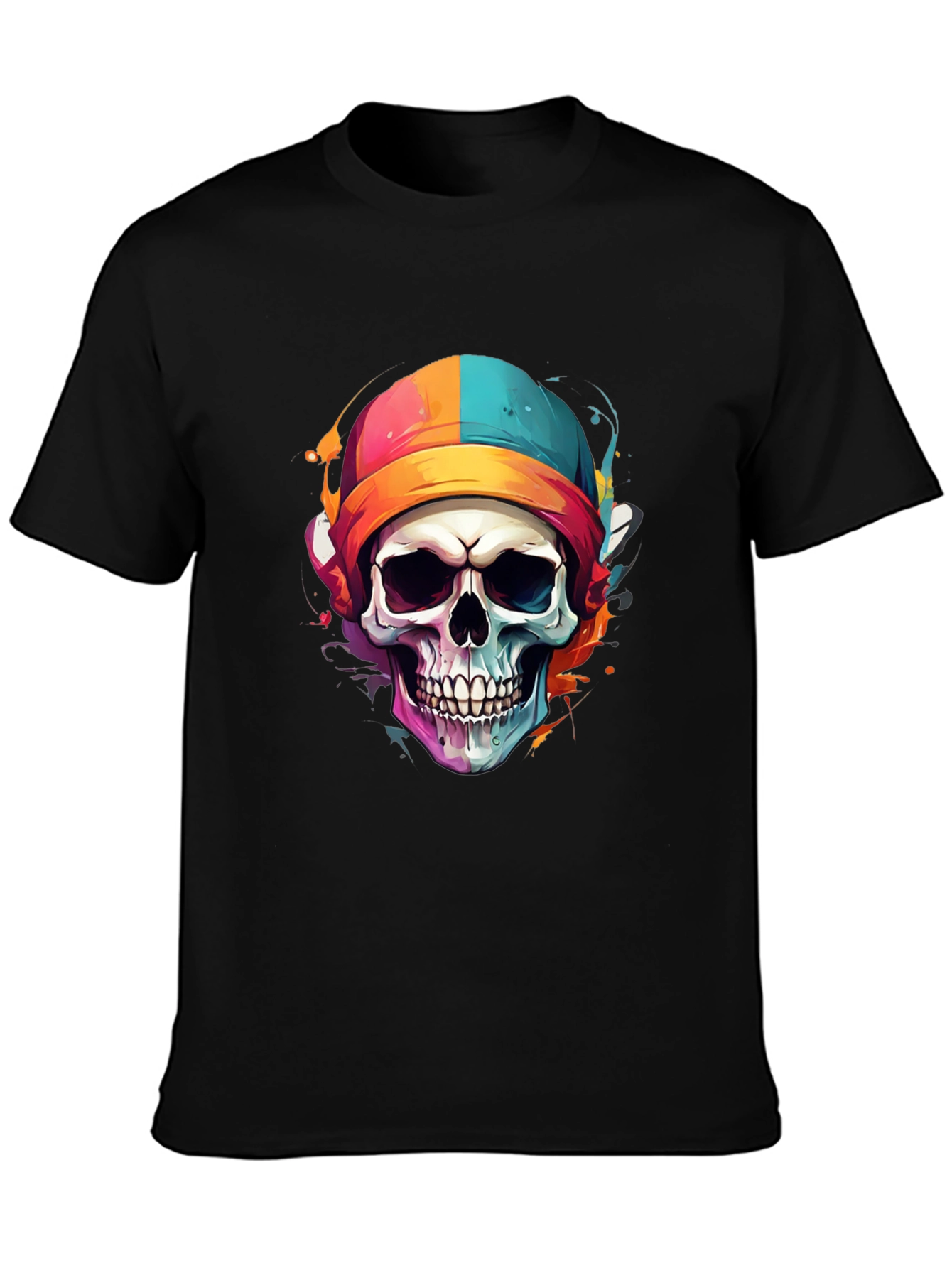 Skull Colorful Beanie Graphic Tee - Mens
