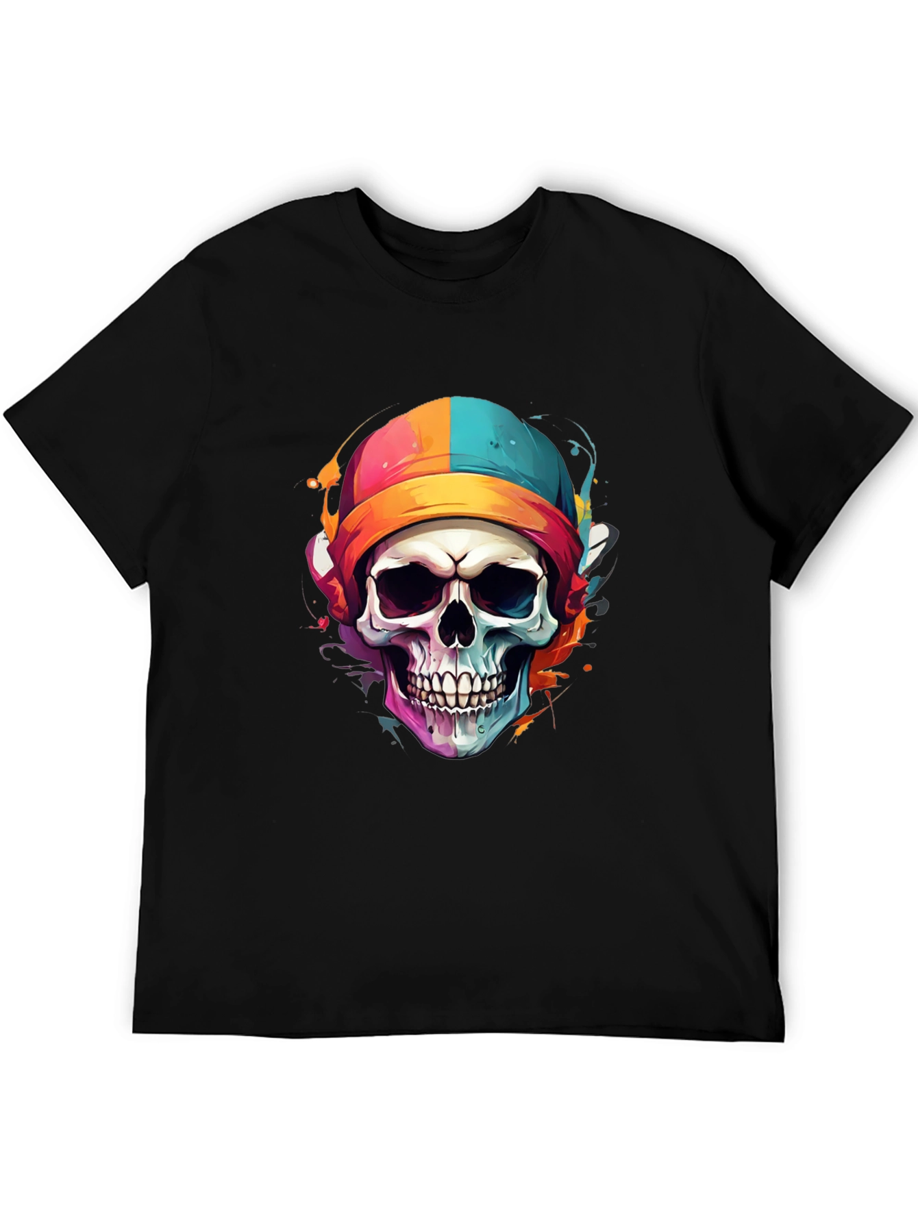 Skull Colorful Beanie Graphic Tee - Mens