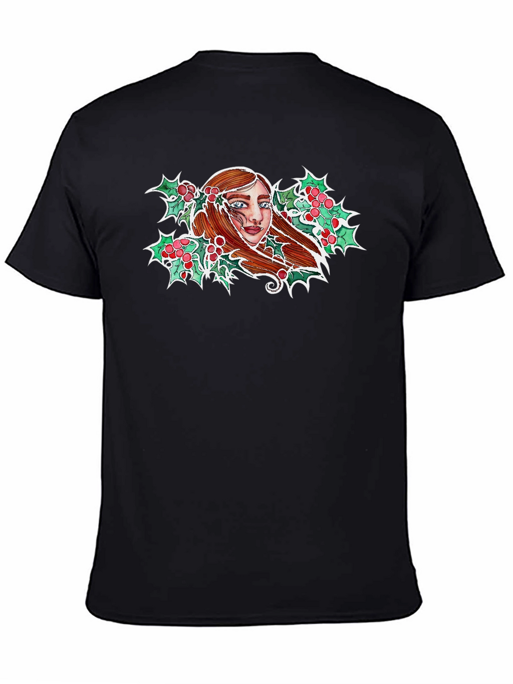 Festive Holly Woman Graphic Tee - Black