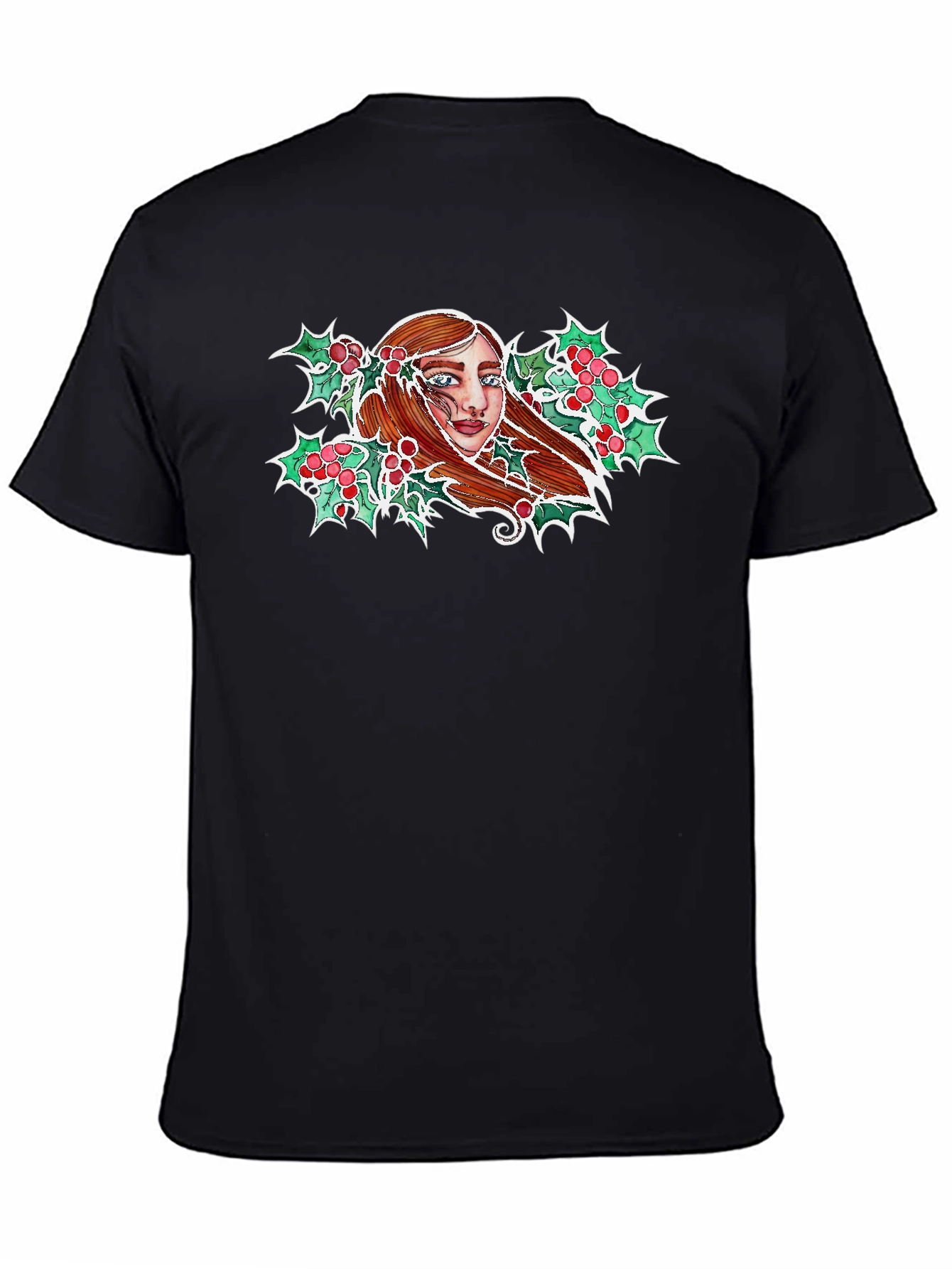 Festive Holly Woman Graphic Tee - Black