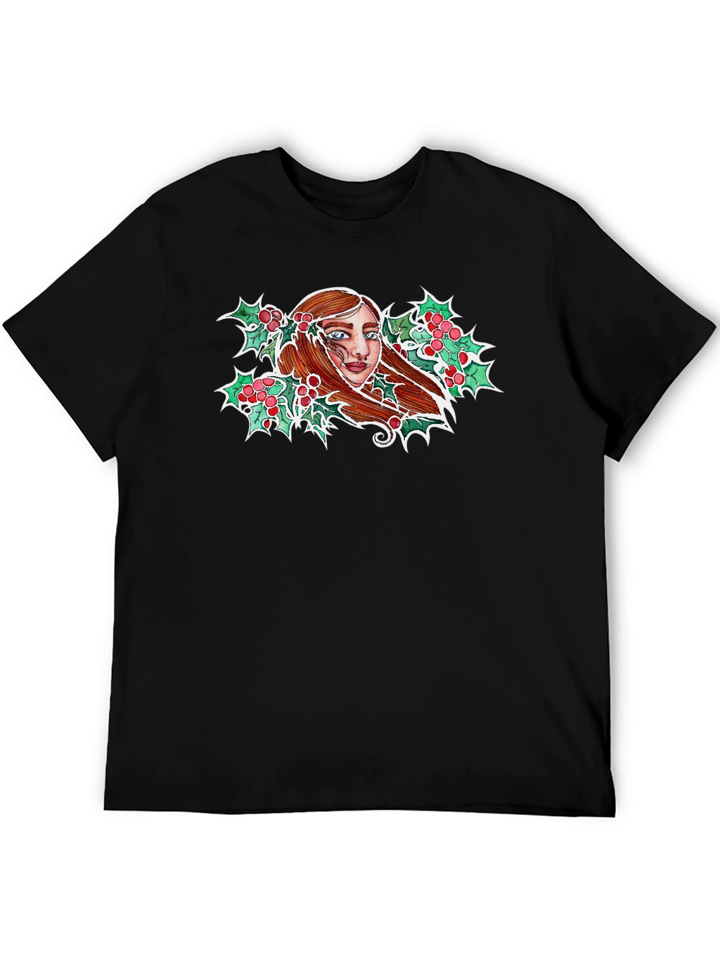 Festive Holly Woman Graphic Tee - Black