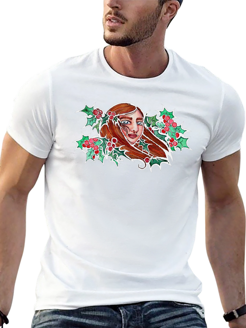 Festive Holly Woman Graphic Tee - Black