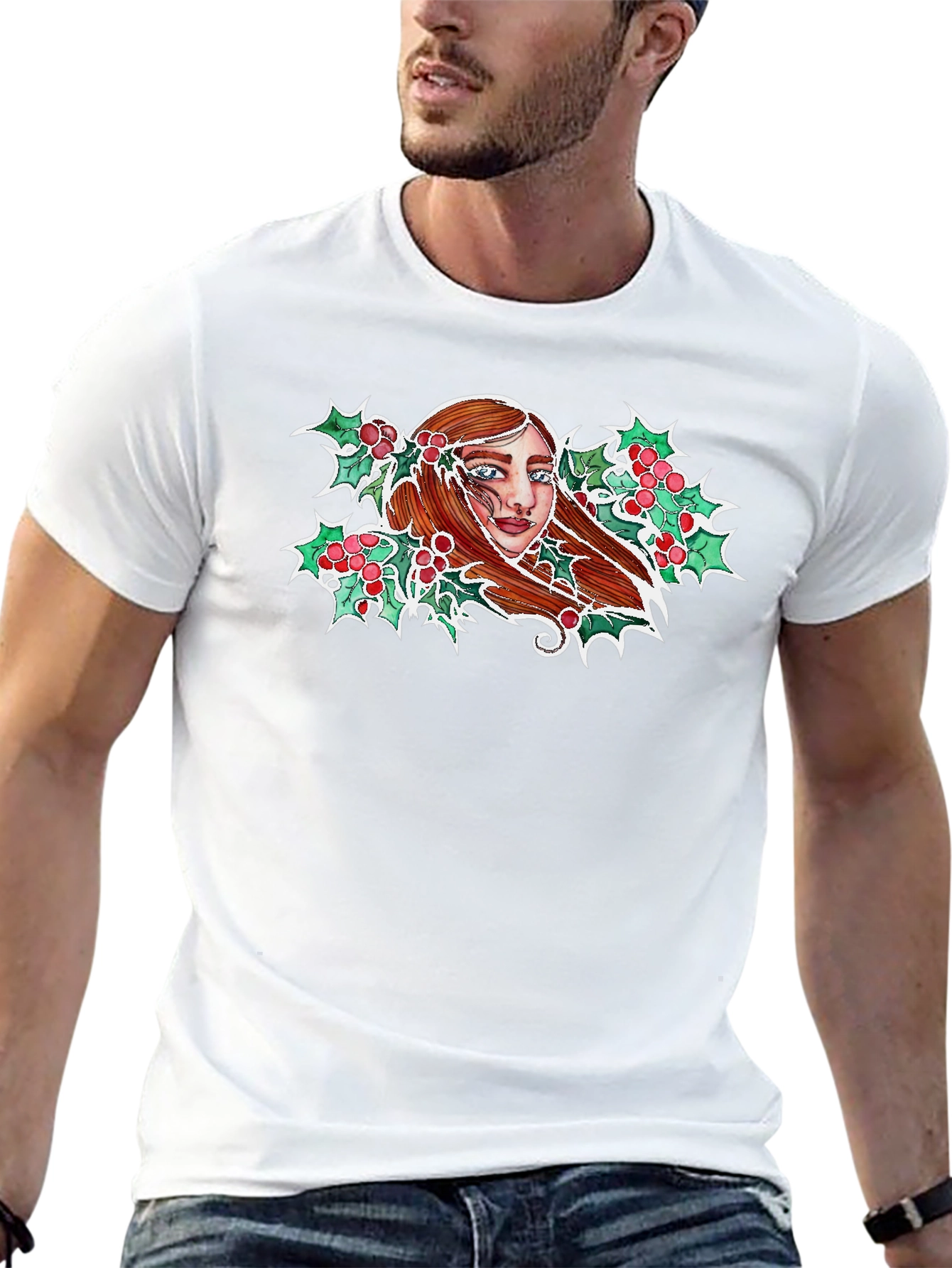 Festive Holly Woman Graphic Tee - Black