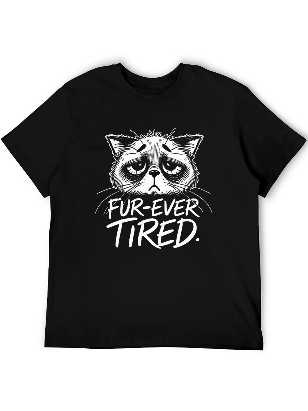 Fur-Ever Tired Cat Graphic T-Shirt - Black