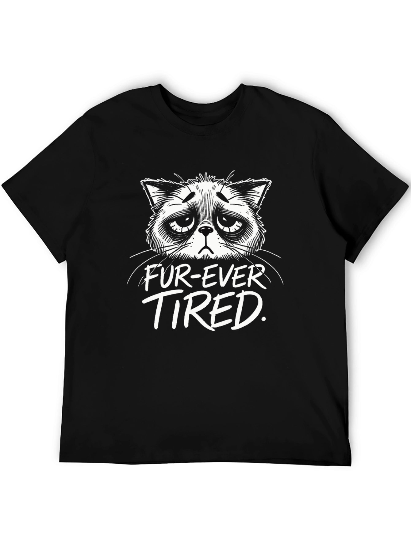 Fur-Ever Tired Cat Graphic T-Shirt - Black