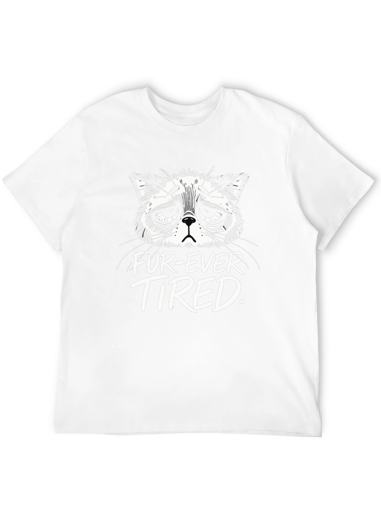 Fur-Ever Tired Cat Graphic T-Shirt - Black