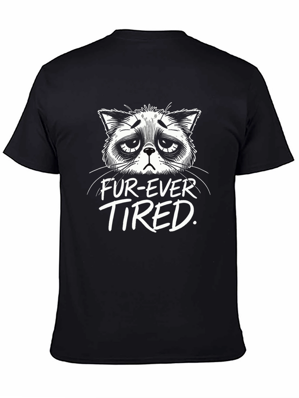 Fur-Ever Tired Cat Graphic T-Shirt - Black