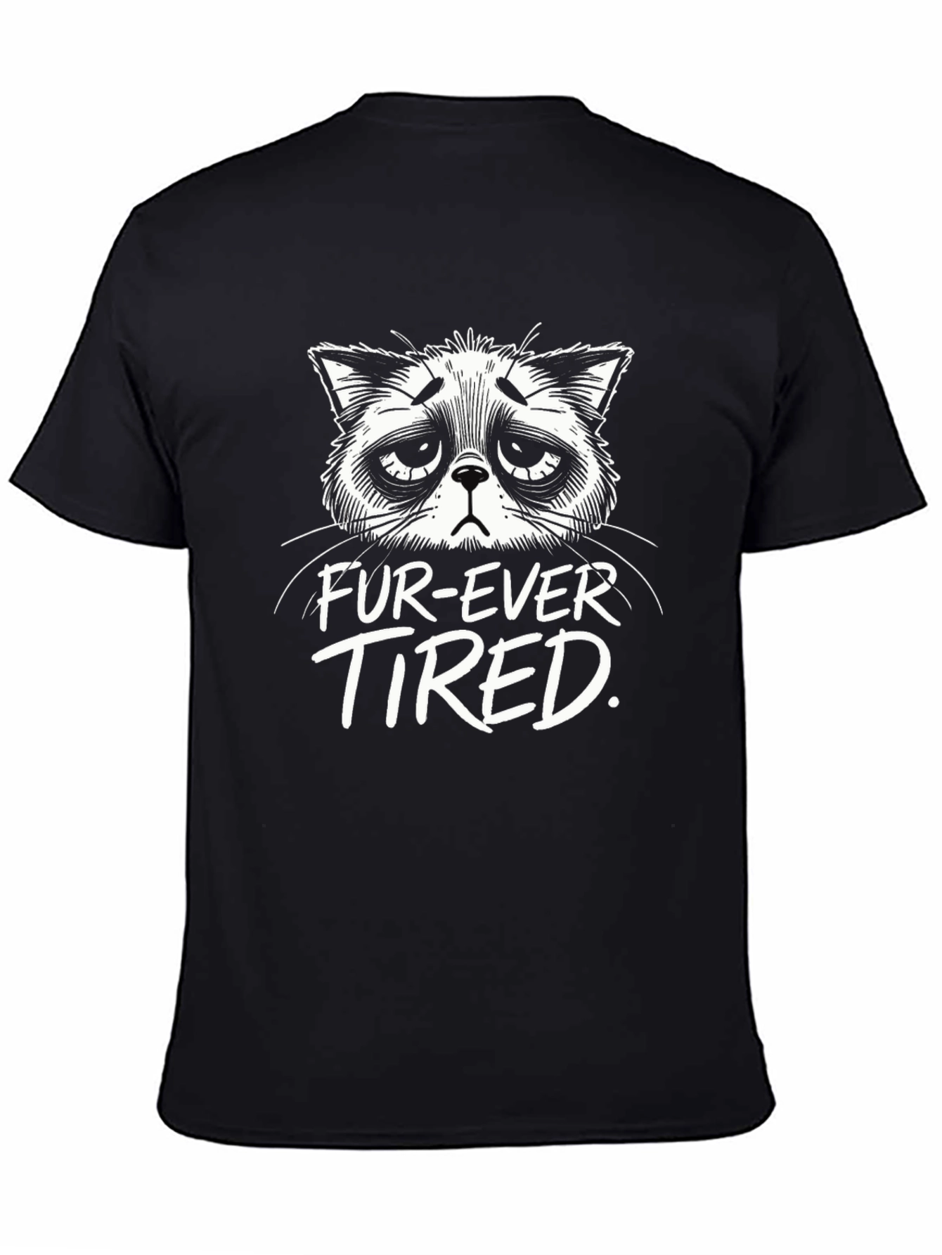 Fur-Ever Tired Cat Graphic T-Shirt - Black