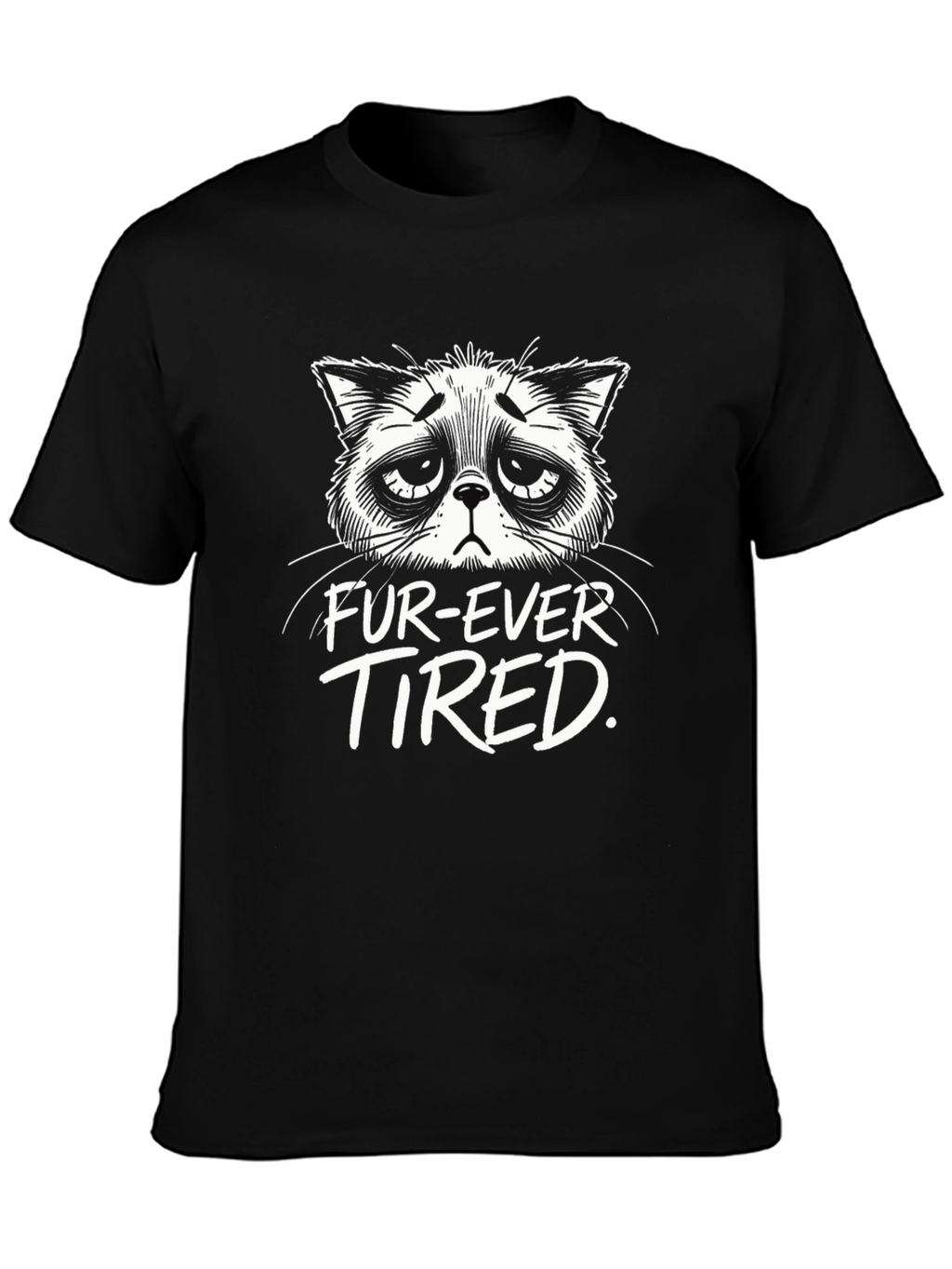 Fur-Ever Tired Cat Graphic T-Shirt - Black