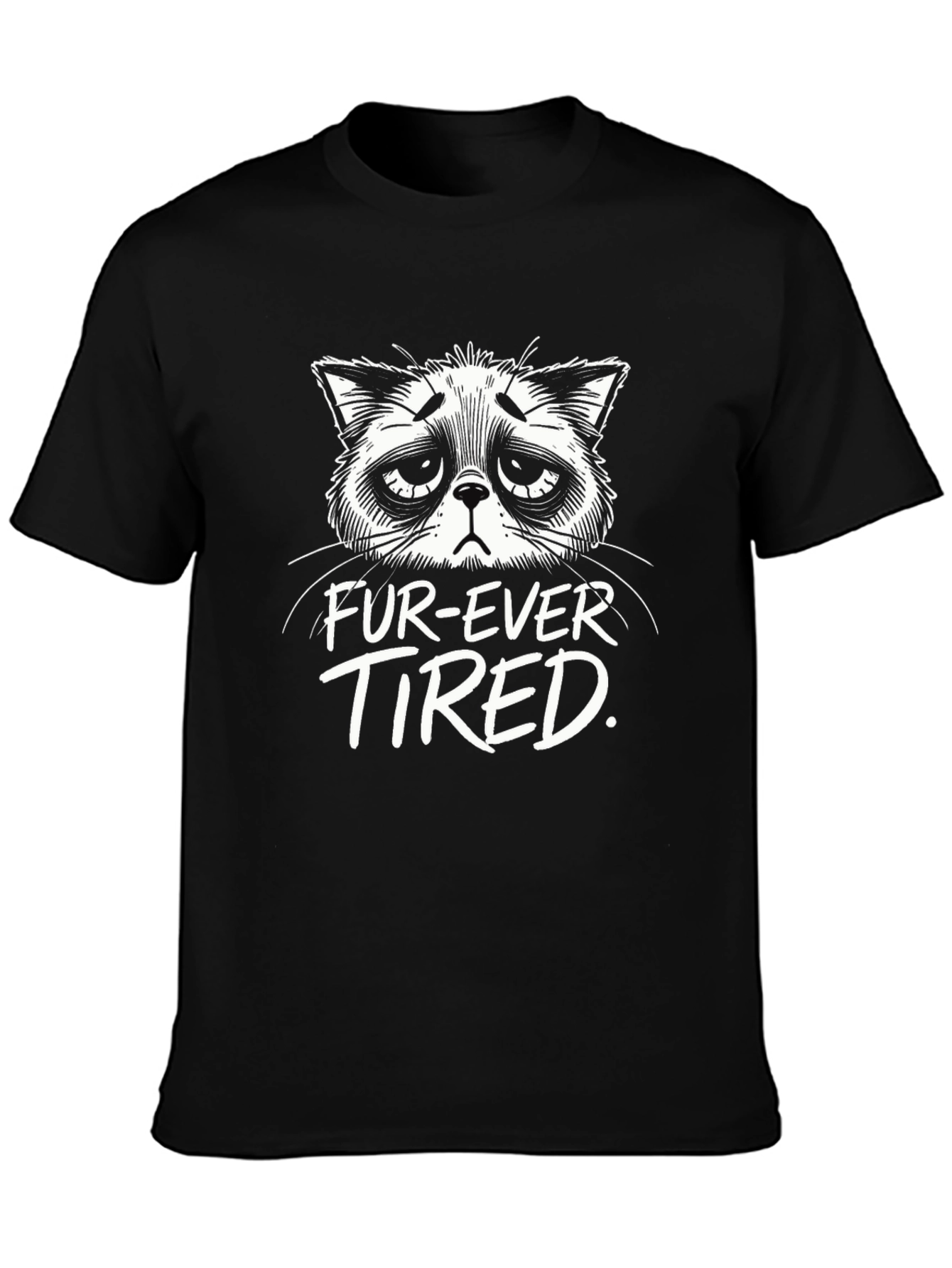 Fur-Ever Tired Cat Graphic T-Shirt - Black