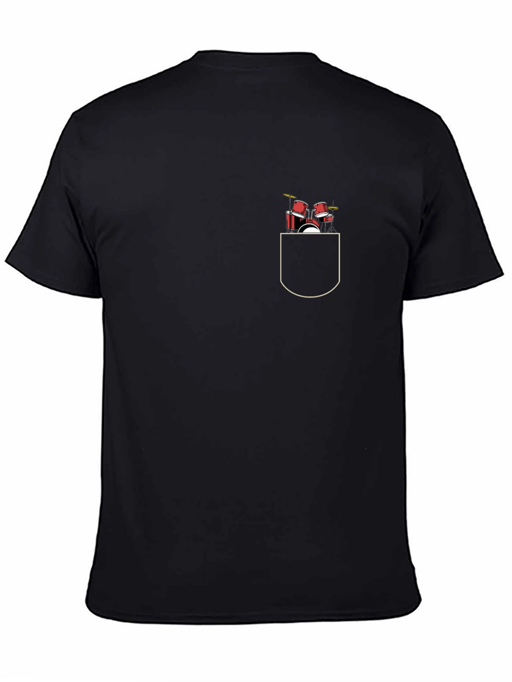 Drum Set Pocket Print Black T-Shirt