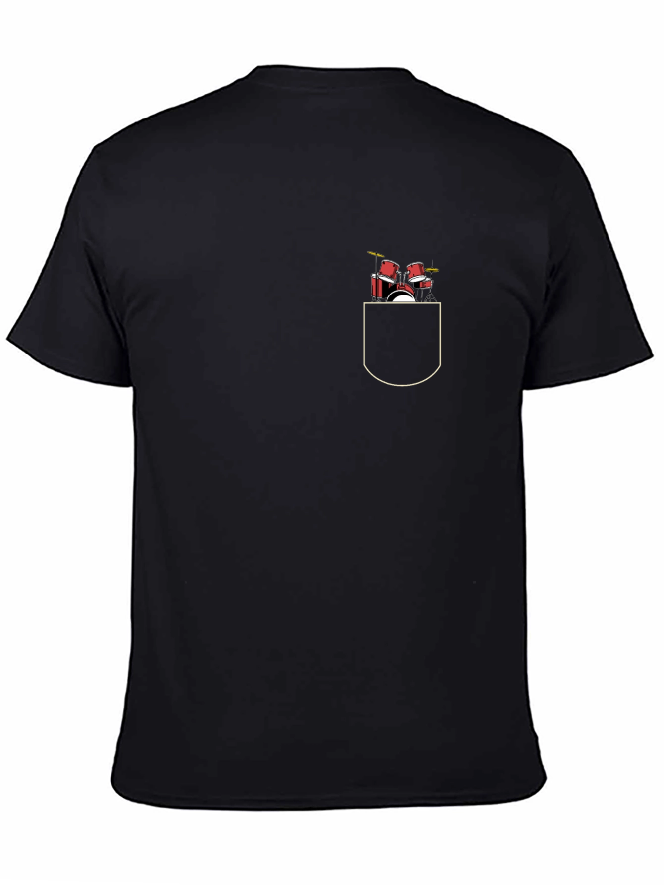 Drum Set Pocket Print Black T-Shirt