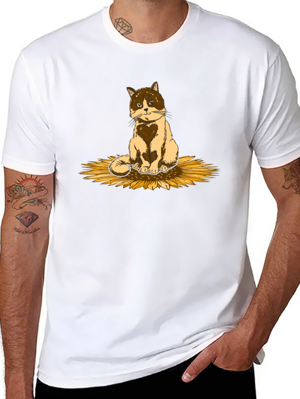 Cat & Sunflower Graphic T-Shirt