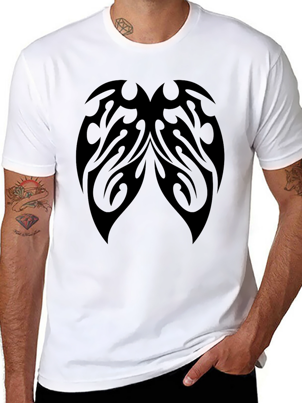 Tribal Tattoo Graphic Print Black T-Shirt