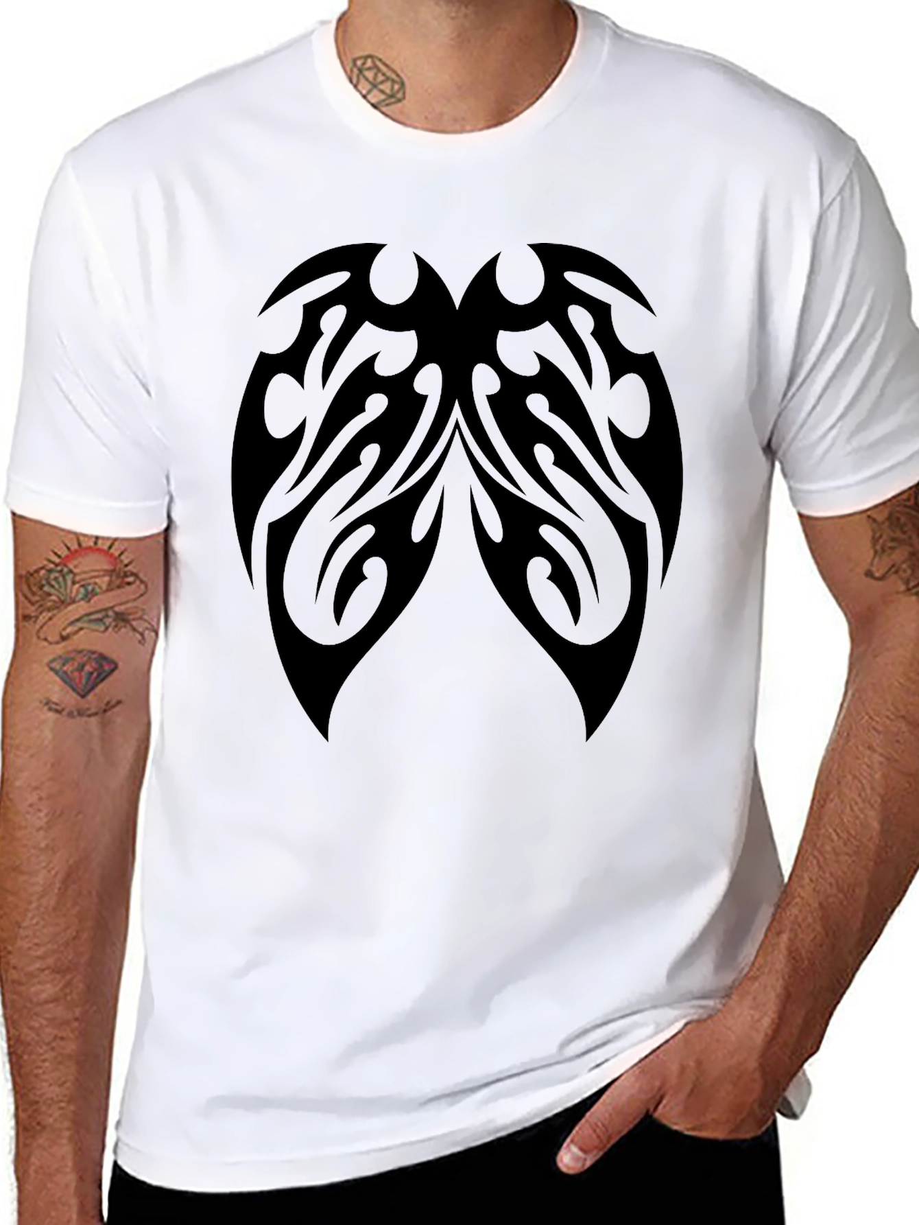 Tribal Tattoo Graphic Print Black T-Shirt