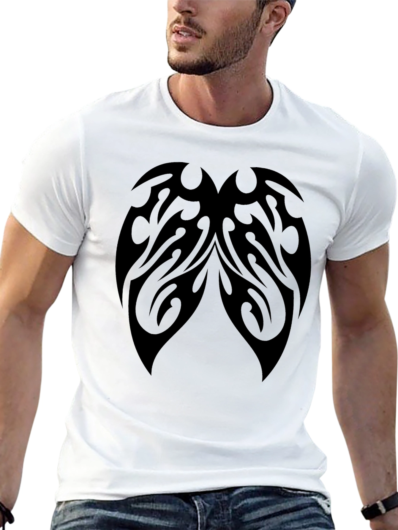 Tribal Tattoo Graphic Print Black T-Shirt