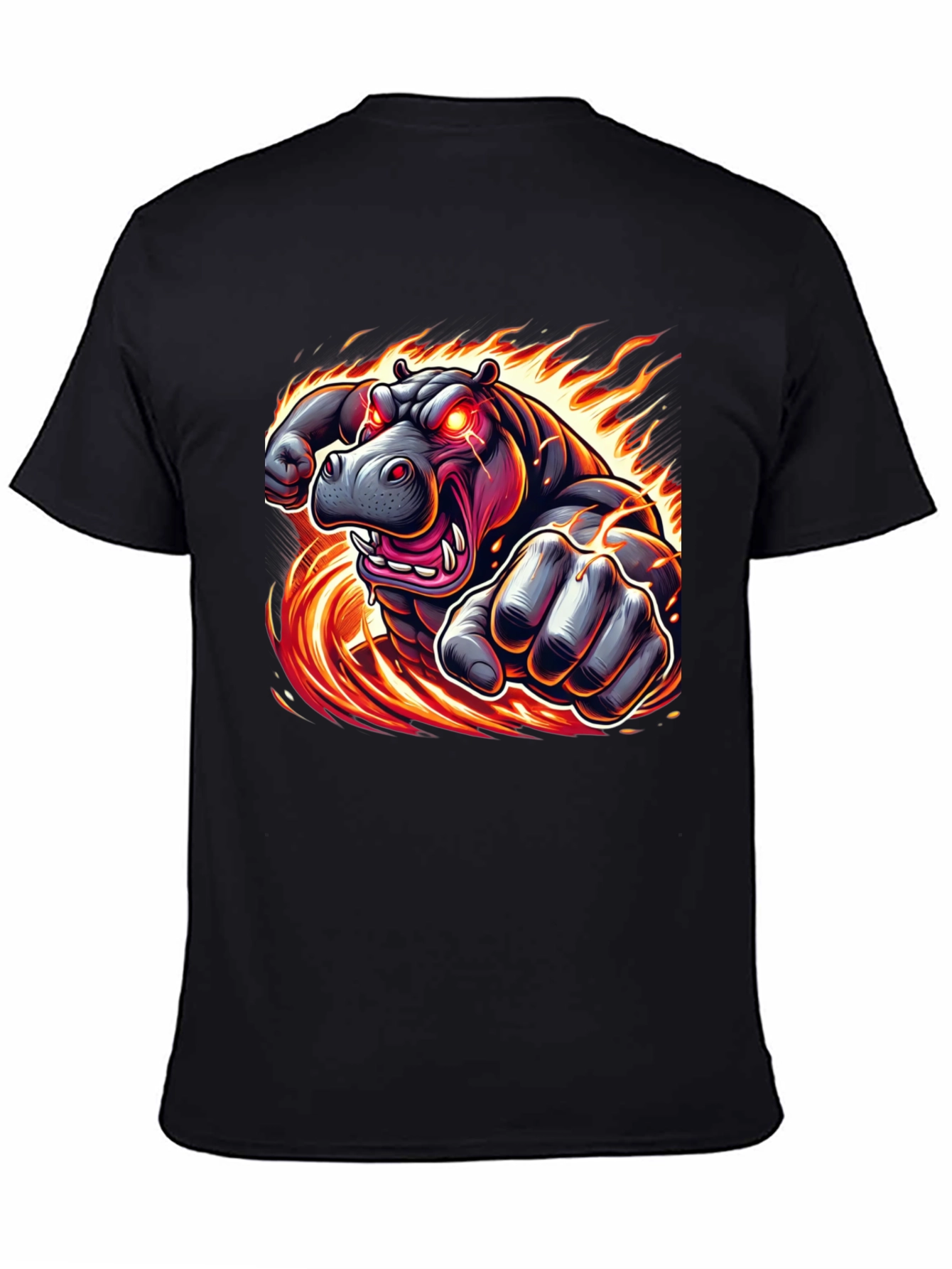 Fiery Hippo Graphic Tee - Mens Black T-Shirt