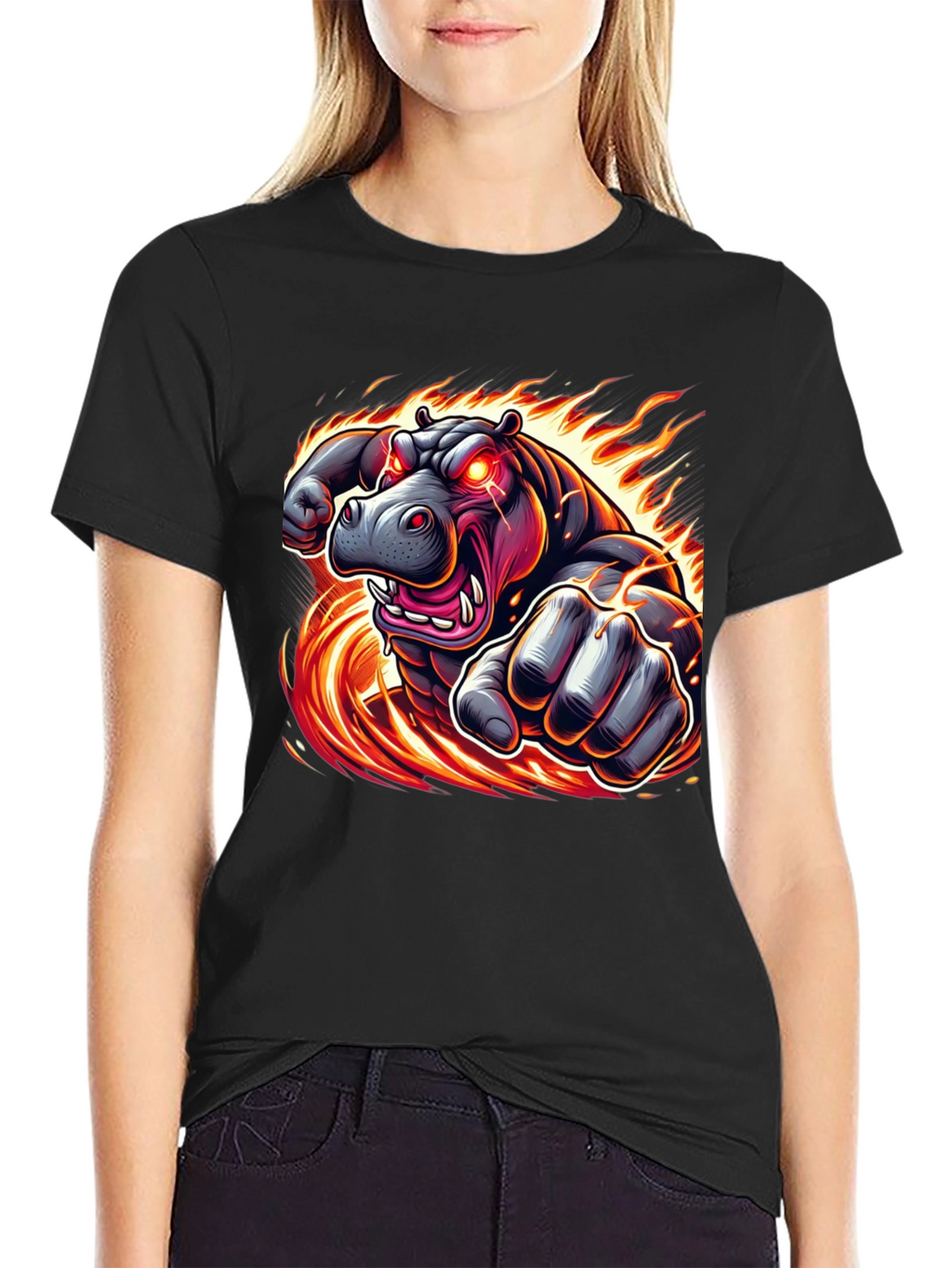 Fiery Hippo Graphic Tee - Mens Black T-Shirt