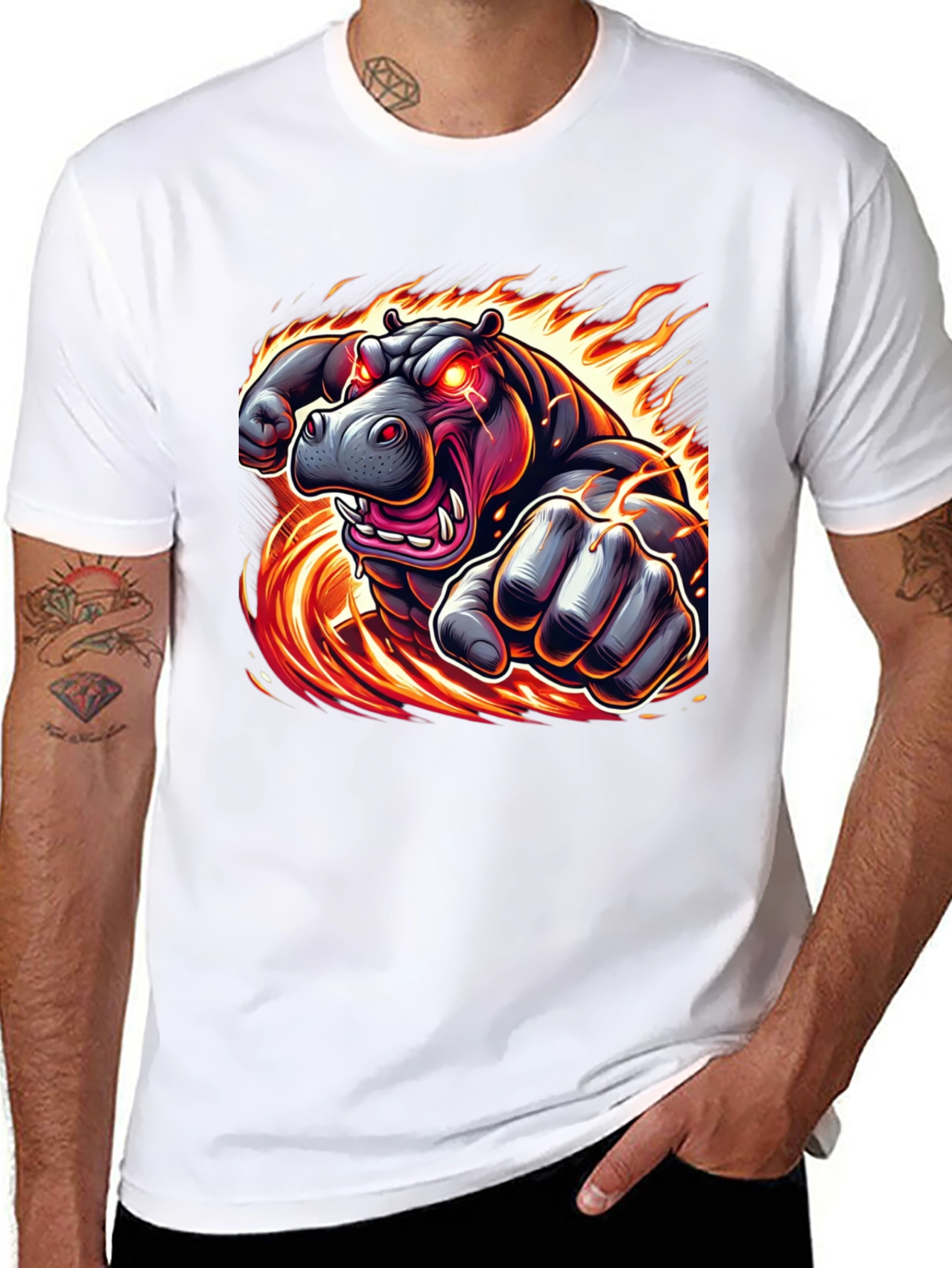 Fiery Hippo Graphic Tee - Mens Black T-Shirt
