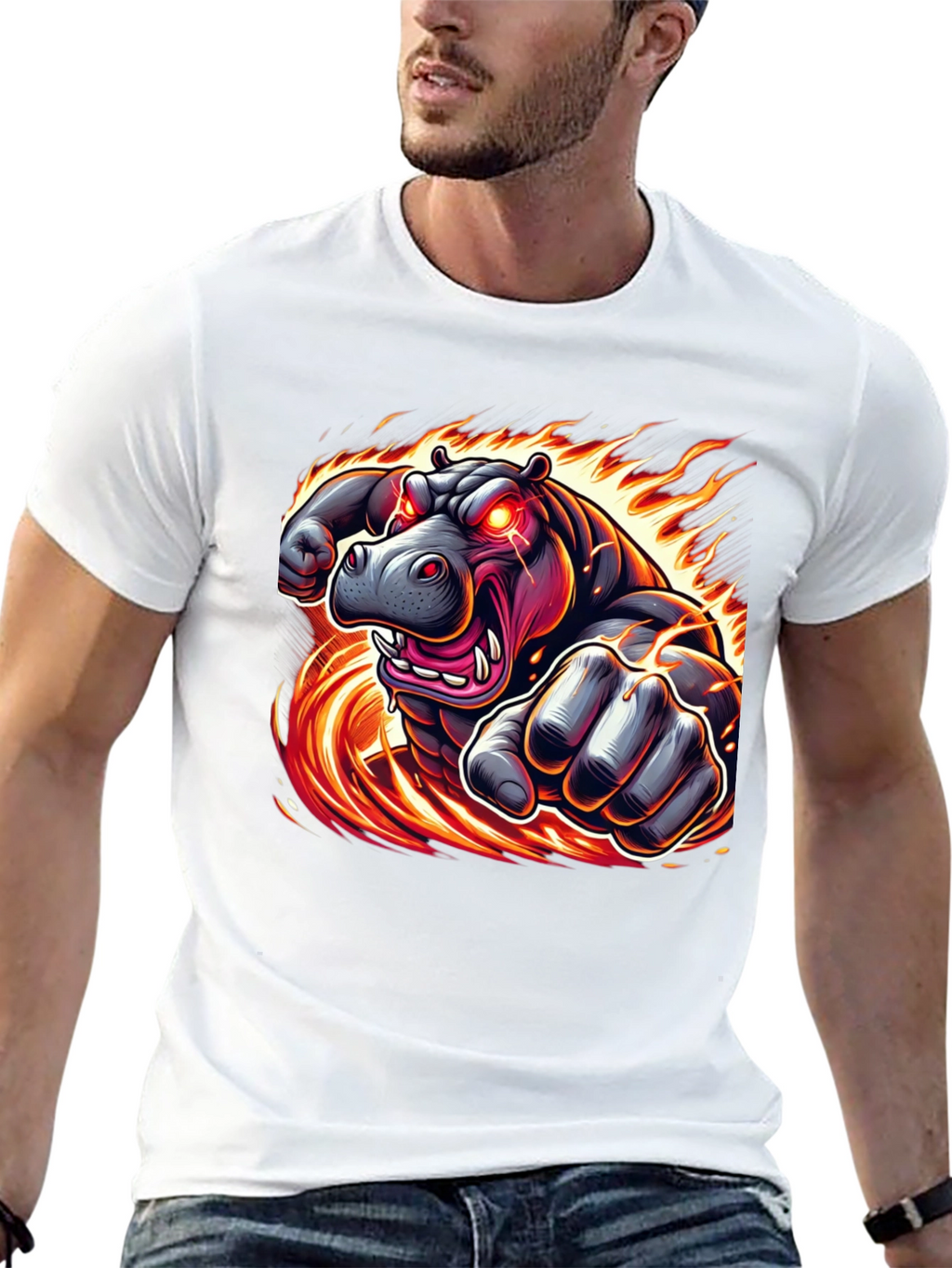 Fiery Hippo Graphic Tee - Mens Black T-Shirt