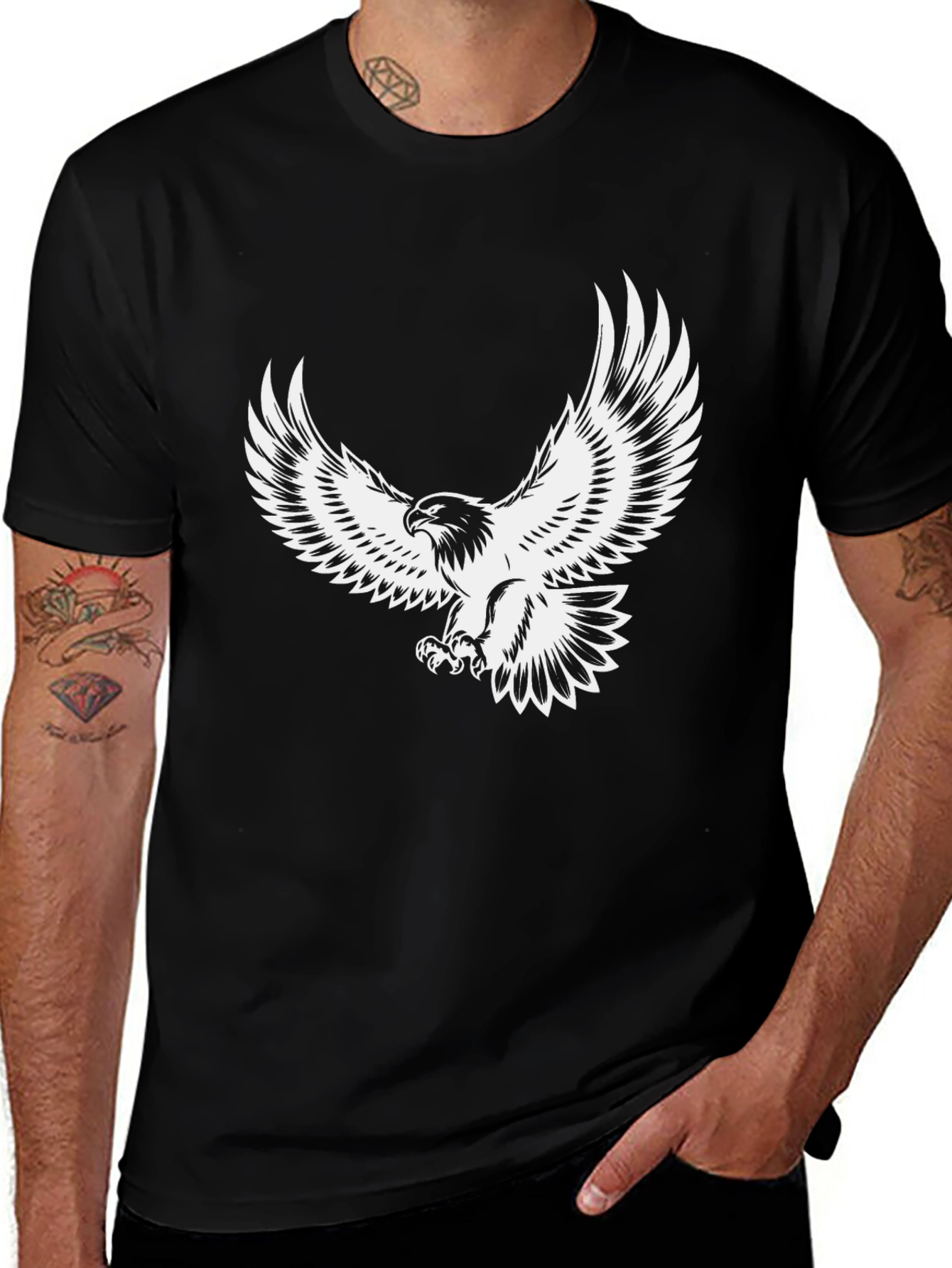 Mens Black Eagle Graphic T-Shirt
