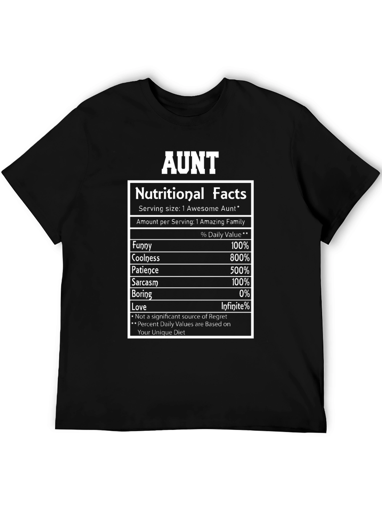 Aunt Nutritional Facts Graphic Novelty T-Shirt