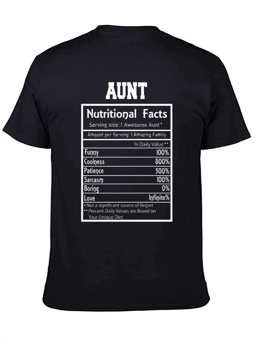 Aunt Nutritional Facts Graphic Novelty T-Shirt