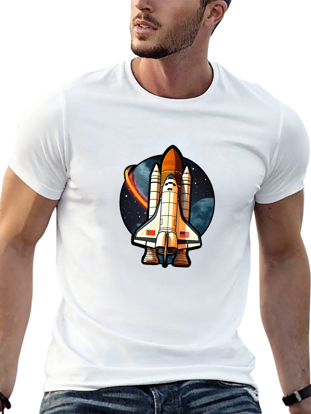 Space Shuttle Graphic T-Shirt - Classic Black Cotton Tee