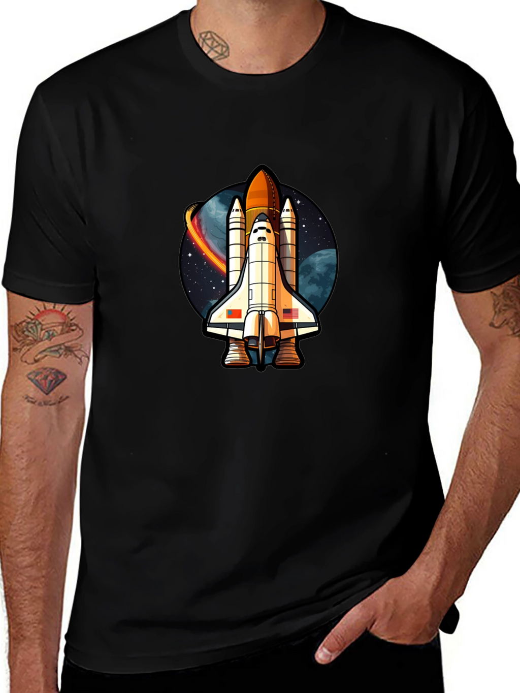 Space Shuttle Graphic T-Shirt - Classic Black Cotton Tee