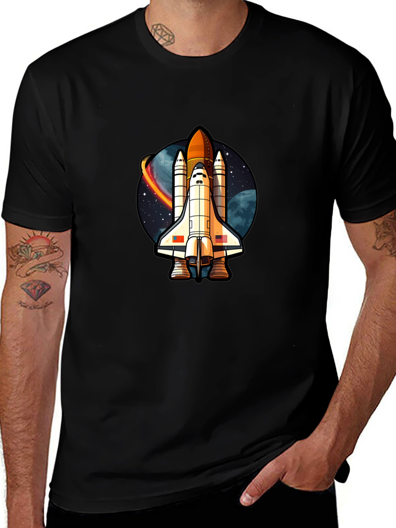 Space Shuttle Graphic T-Shirt - Classic Black Cotton Tee