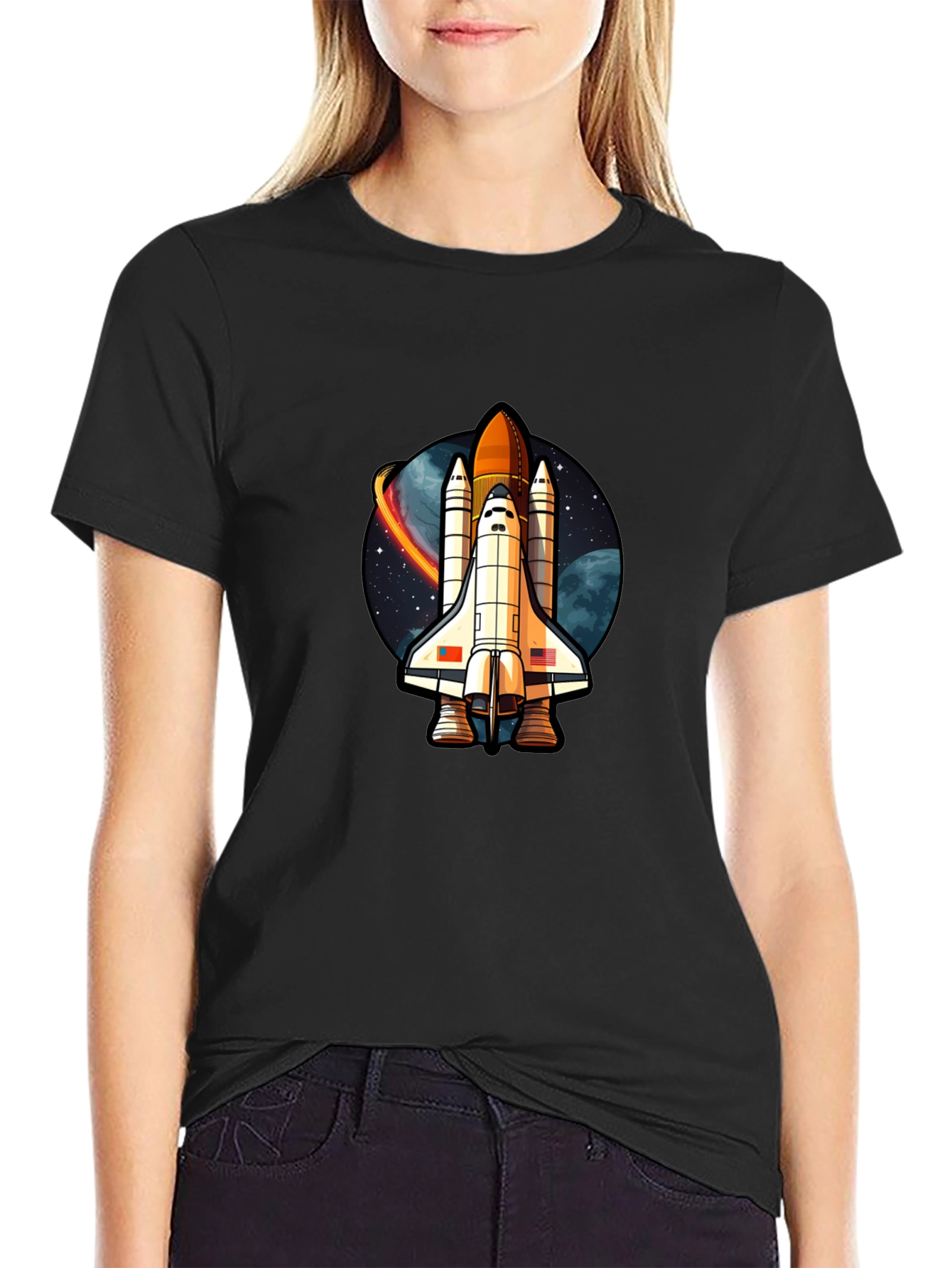 Space Shuttle Graphic T-Shirt - Classic Black Cotton Tee