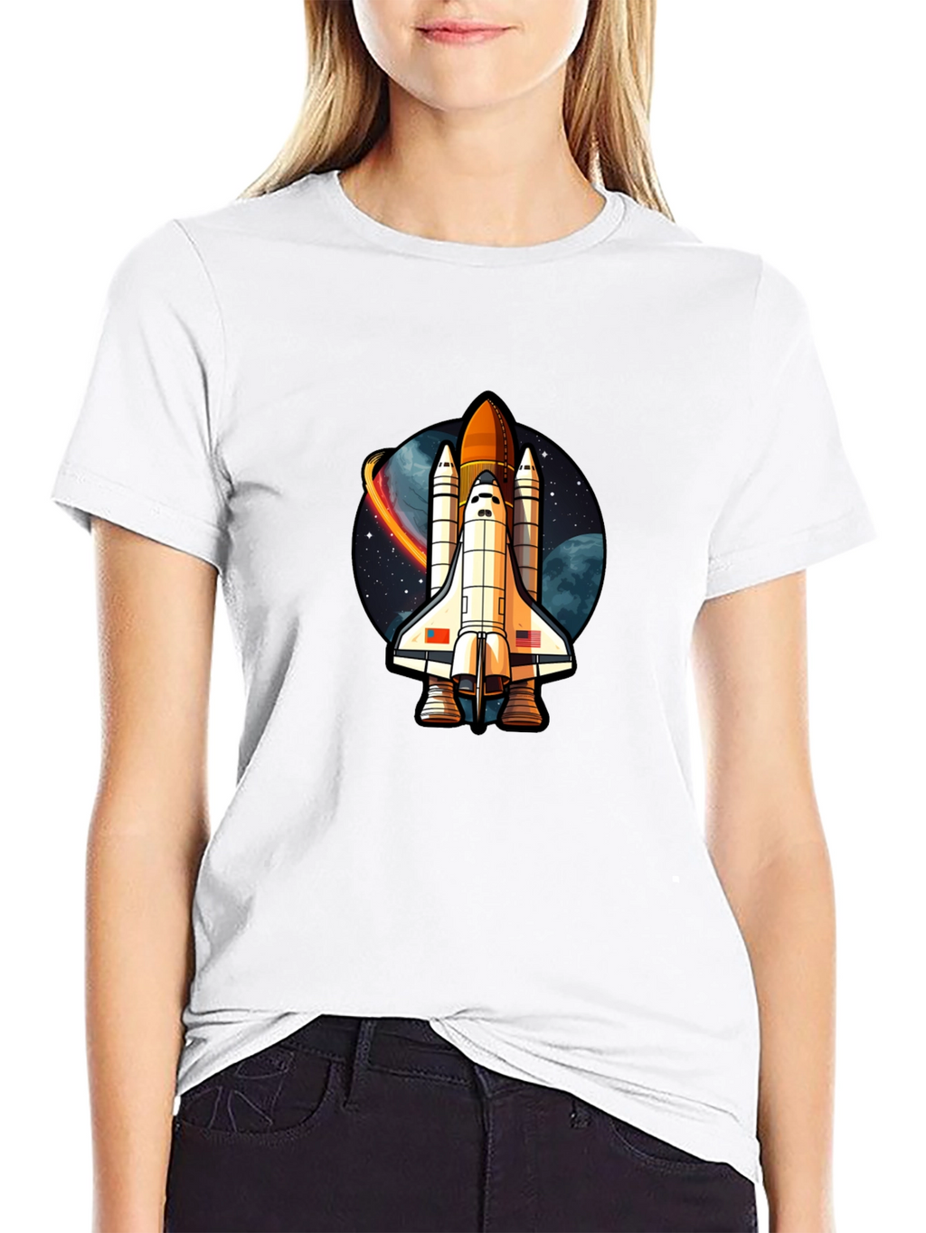 Space Shuttle Graphic T-Shirt - Classic Black Cotton Tee