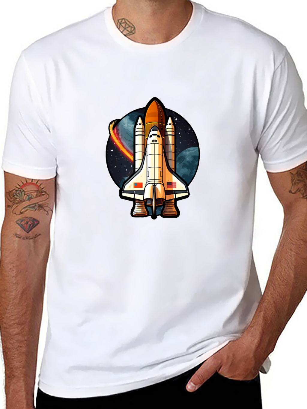 Space Shuttle Graphic T-Shirt - Classic Black Cotton Tee
