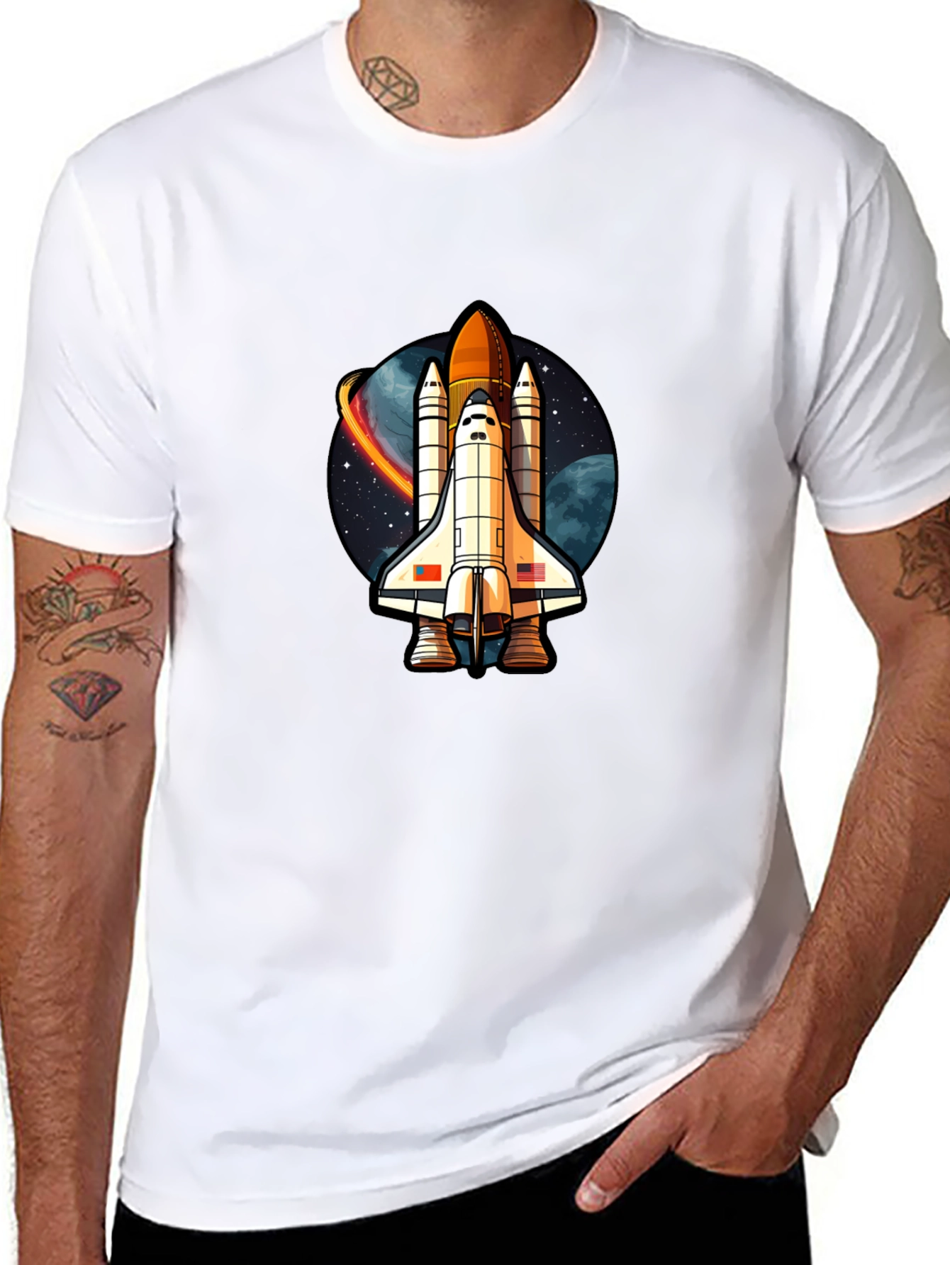 Space Shuttle Graphic T-Shirt - Classic Black Cotton Tee