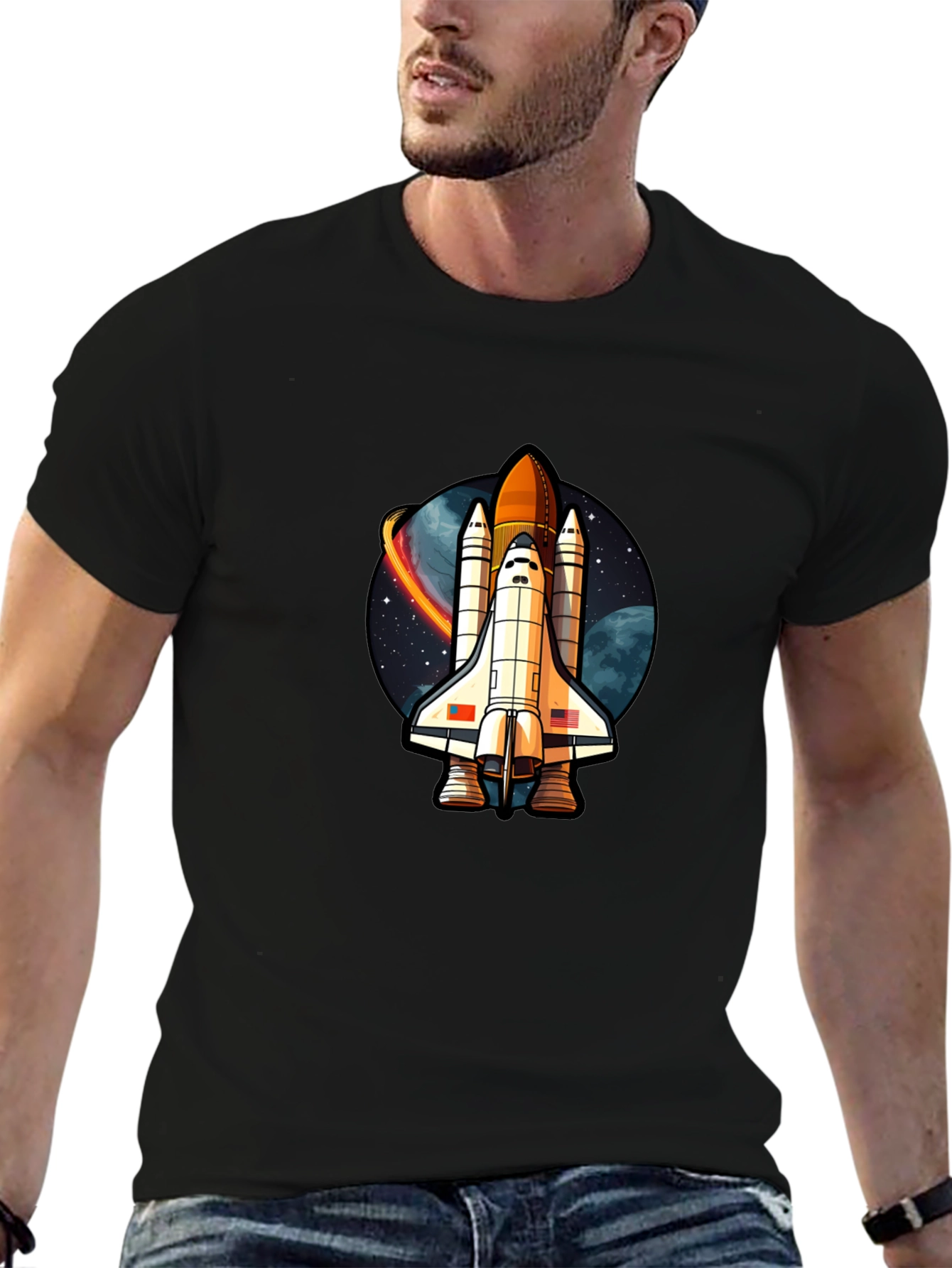 Space Shuttle Graphic T-Shirt - Classic Black Cotton Tee
