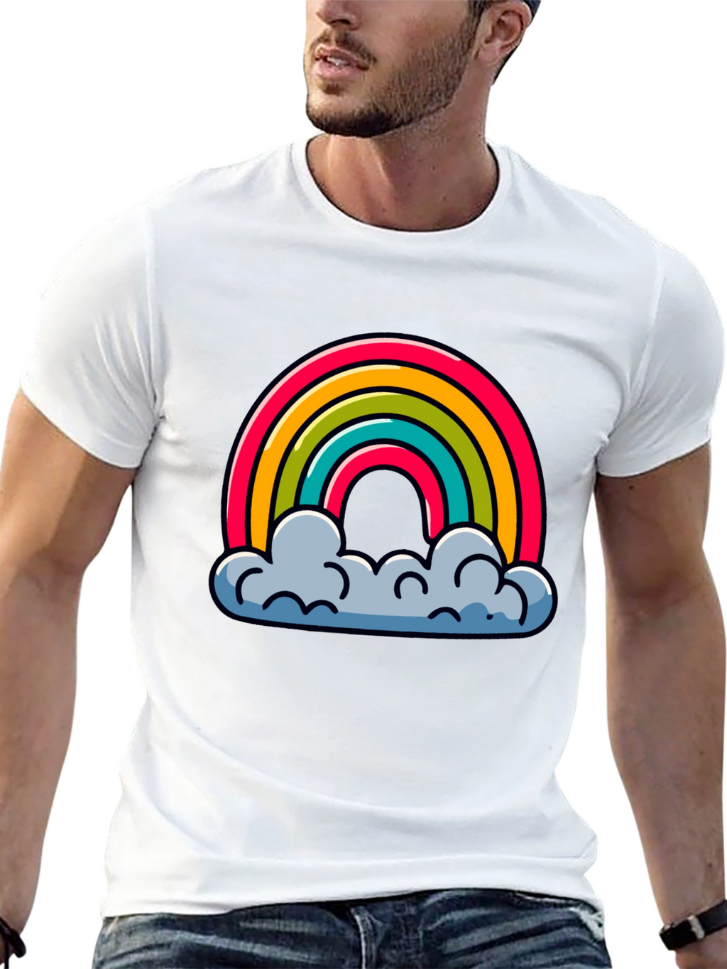 Rainbow Clouds Graphic Black T-Shirt