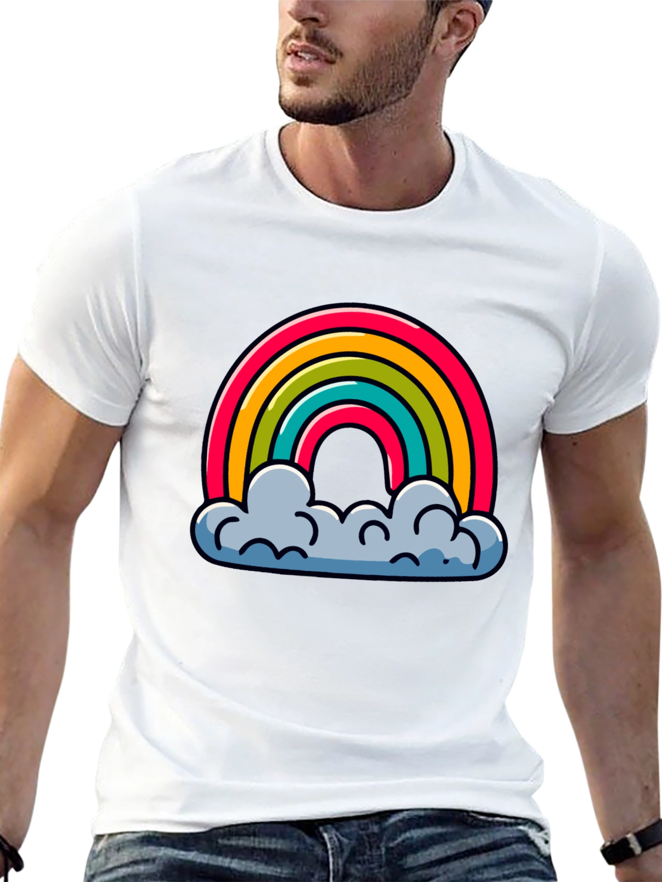 Rainbow Clouds Graphic Black T-Shirt