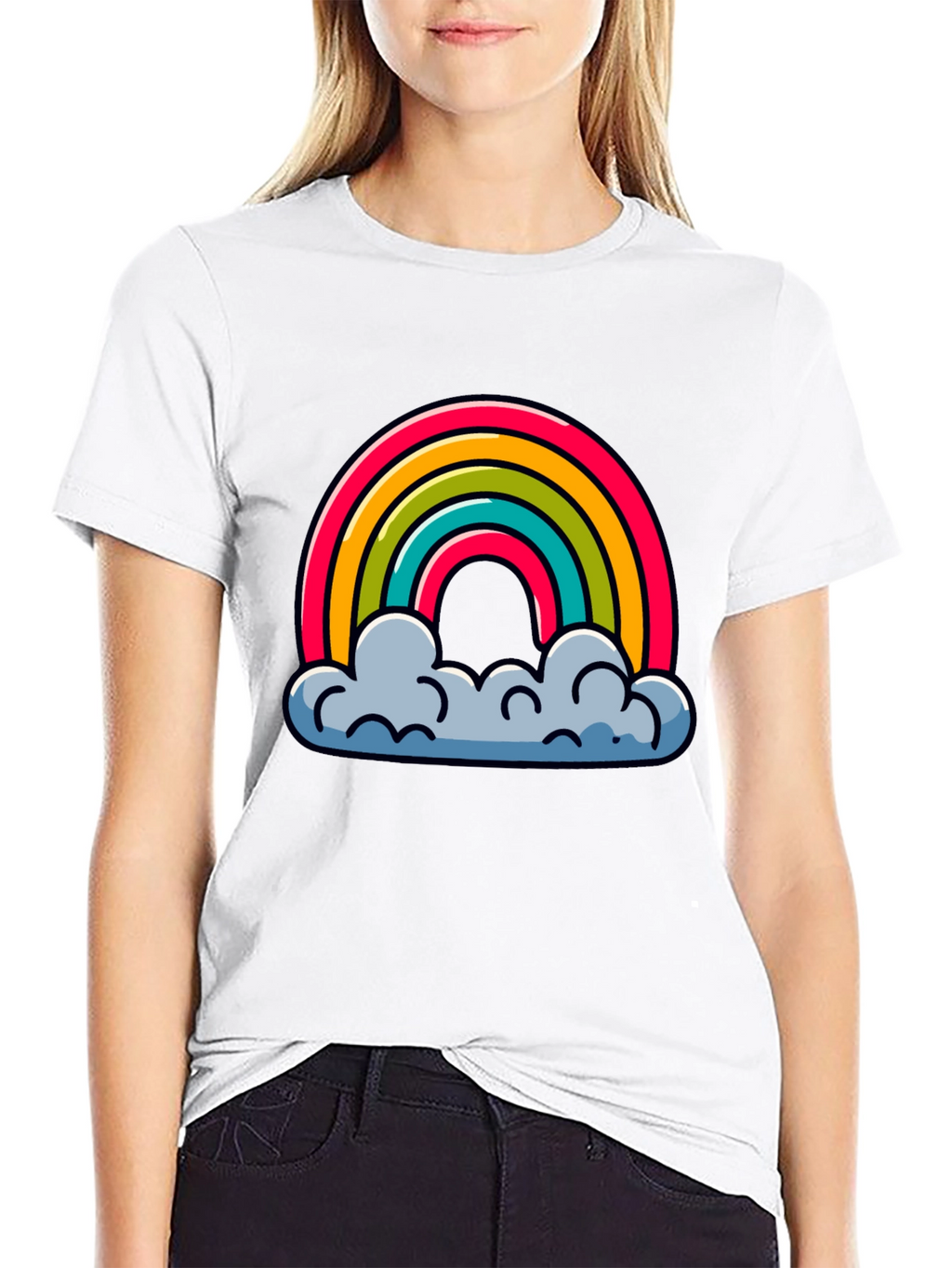Rainbow Clouds Graphic Black T-Shirt