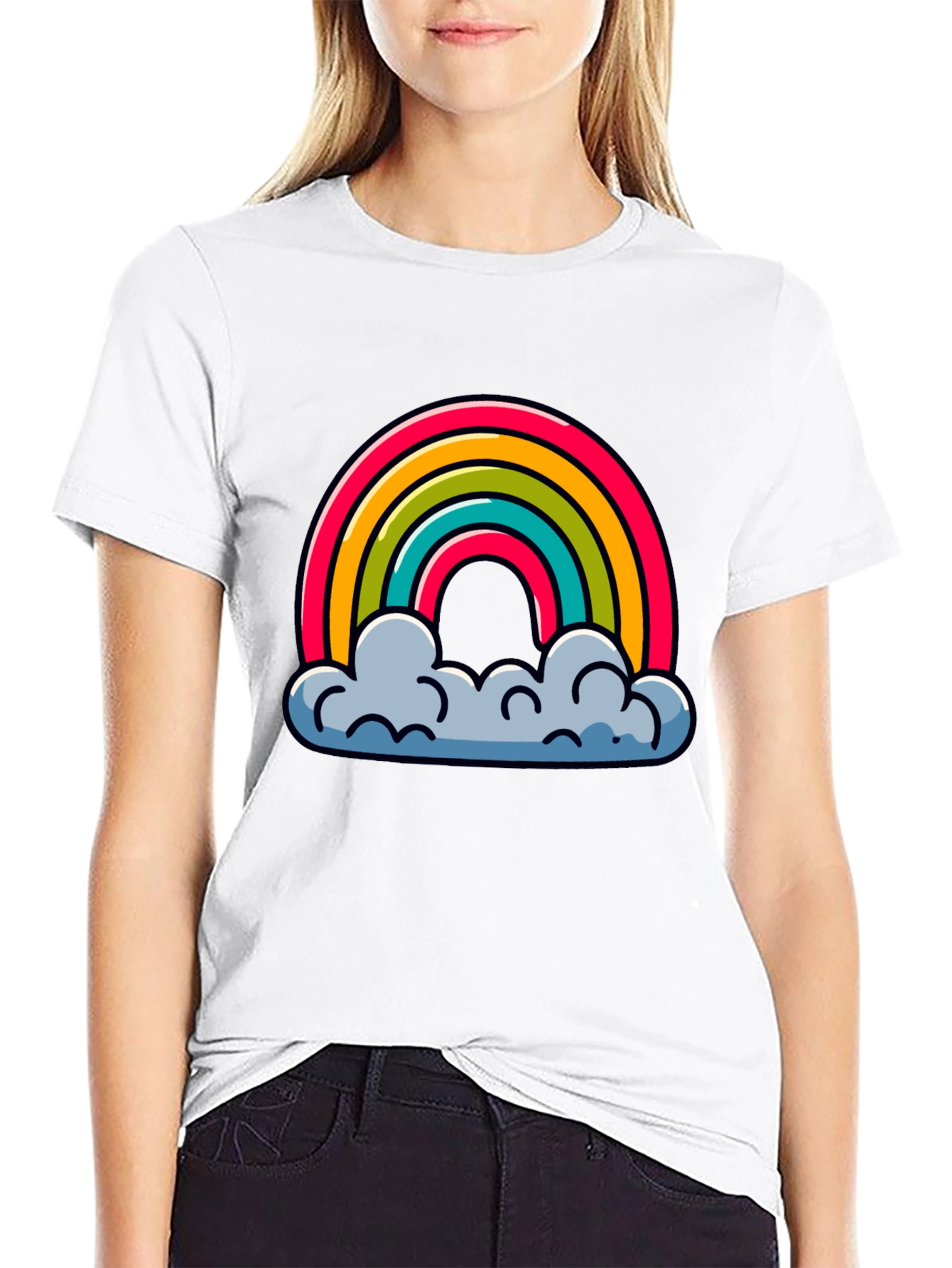 Rainbow Clouds Graphic Black T-Shirt
