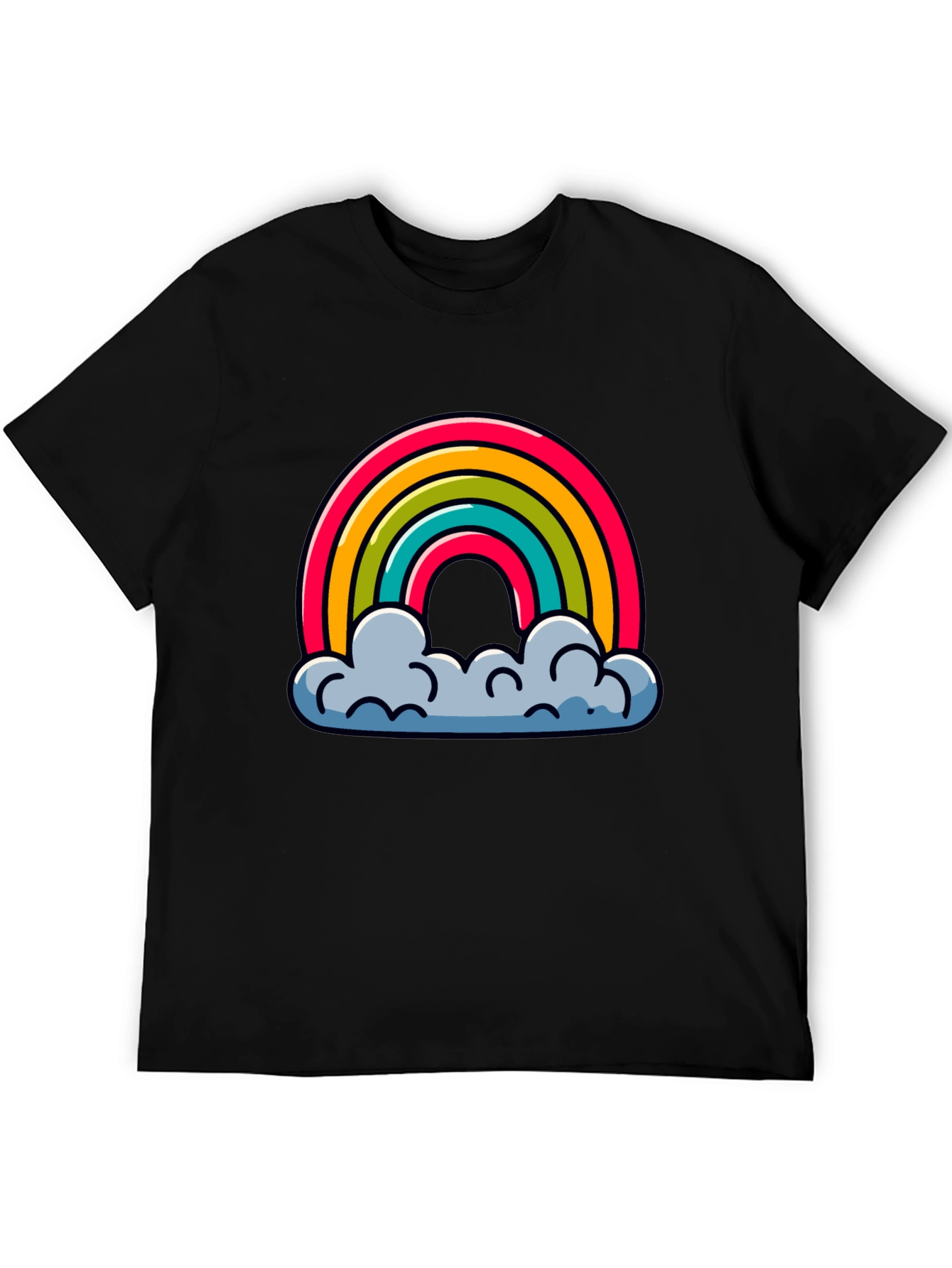 Rainbow Clouds Graphic Black T-Shirt
