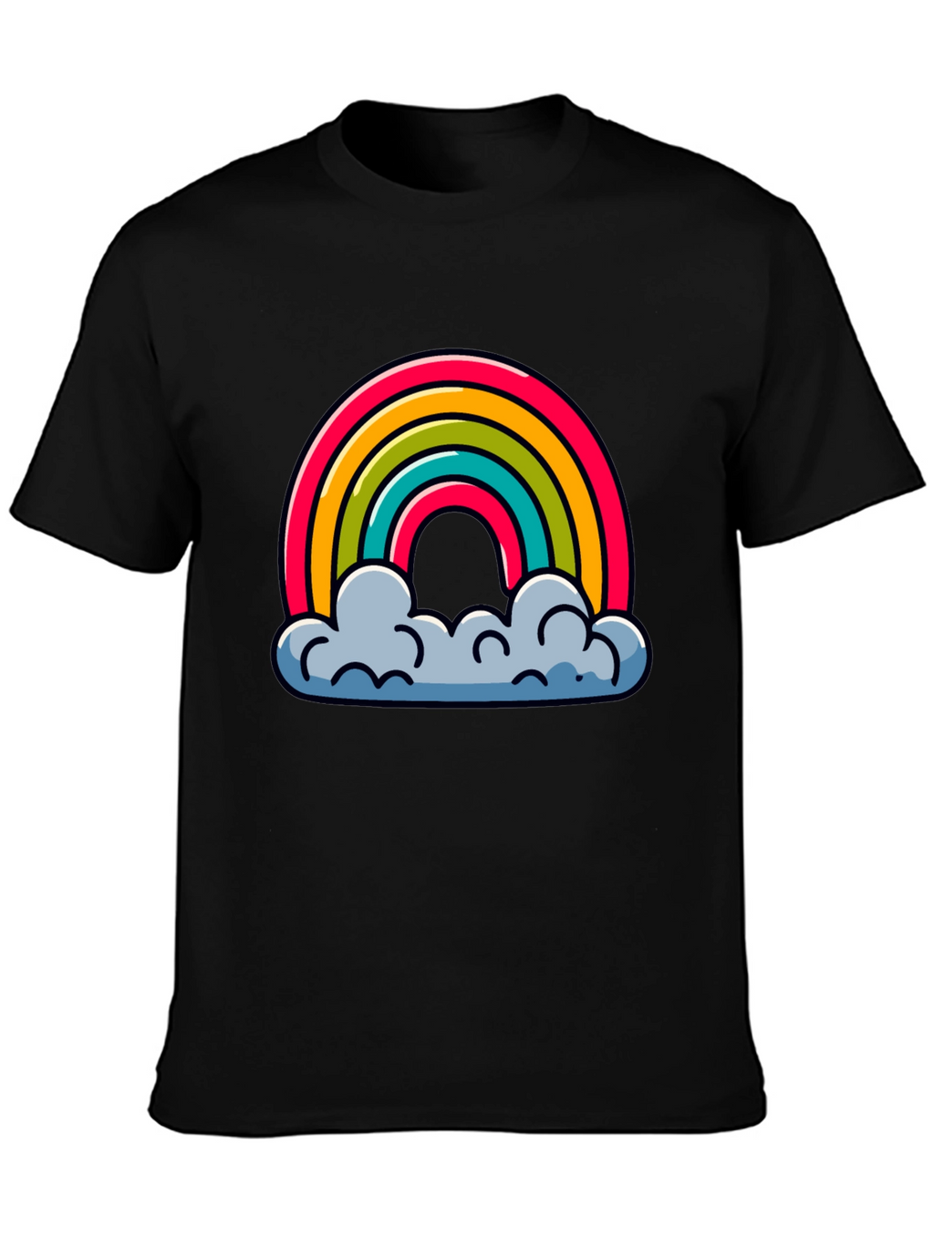 Rainbow Clouds Graphic Black T-Shirt