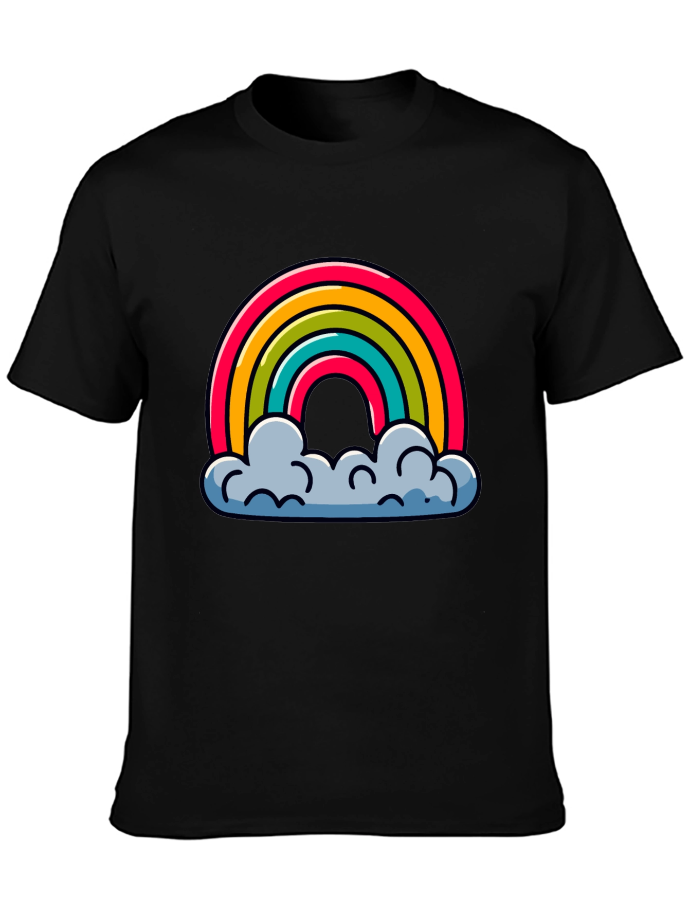 Rainbow Clouds Graphic Black T-Shirt