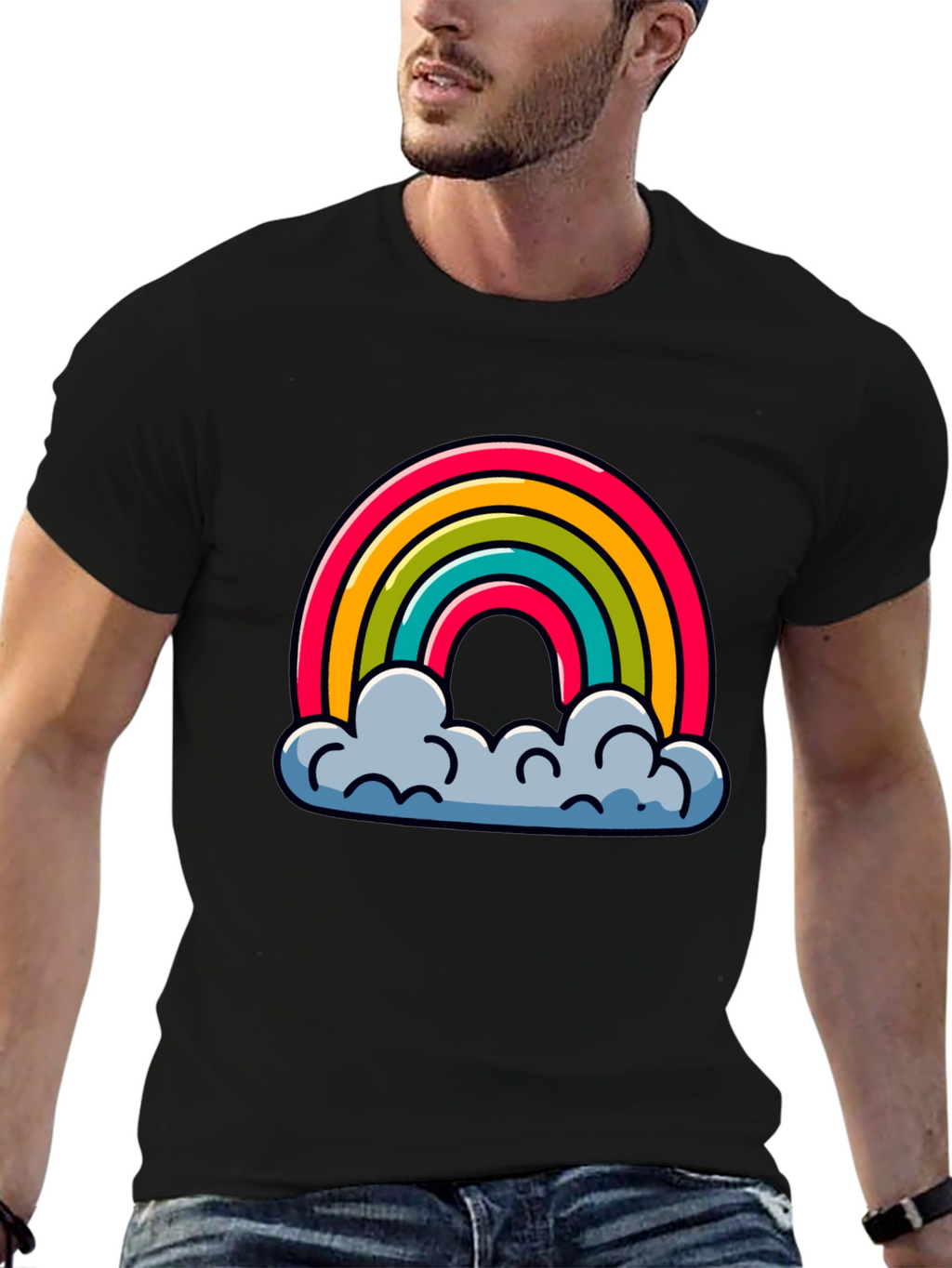 Rainbow Clouds Graphic Black T-Shirt