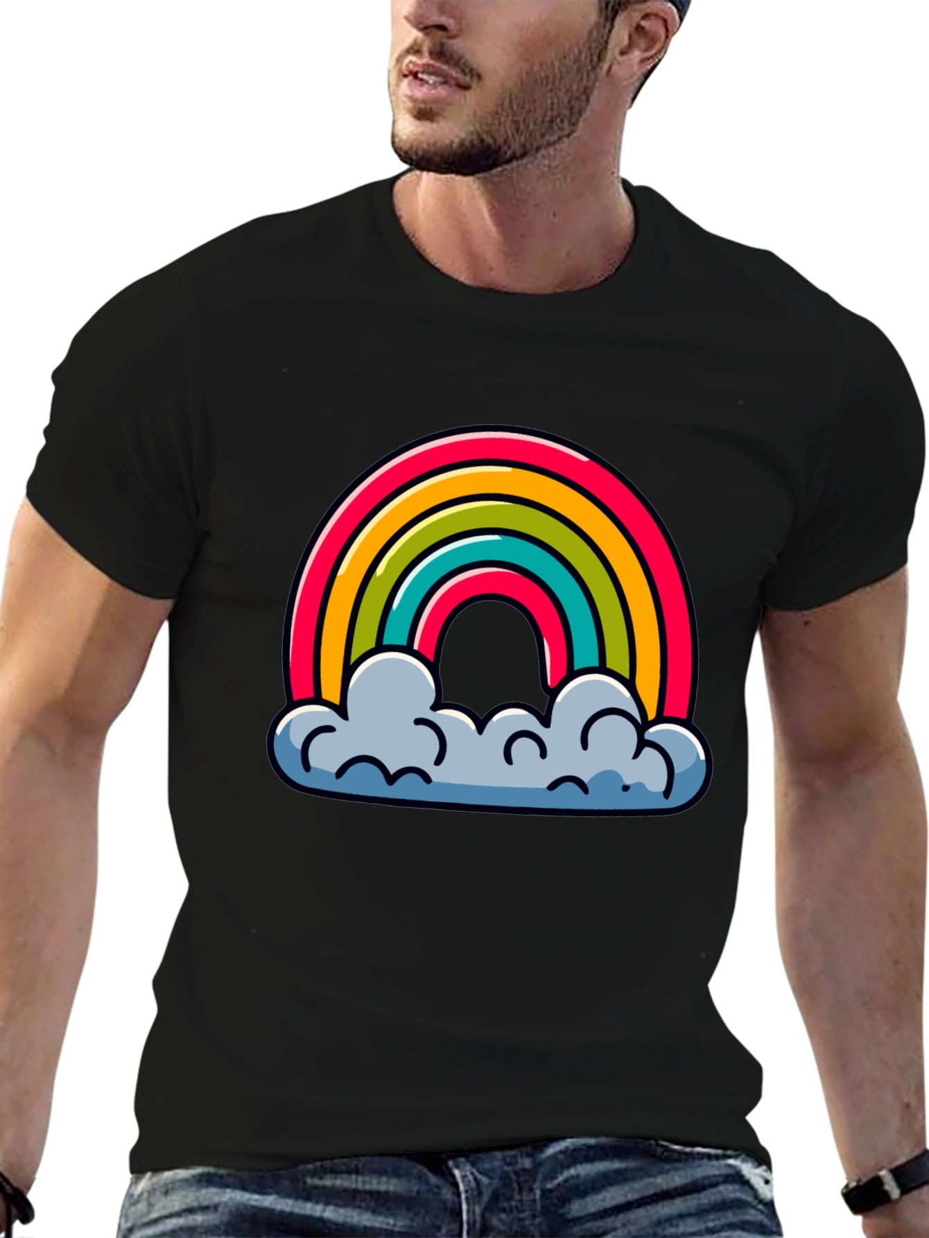 Rainbow Clouds Graphic Black T-Shirt
