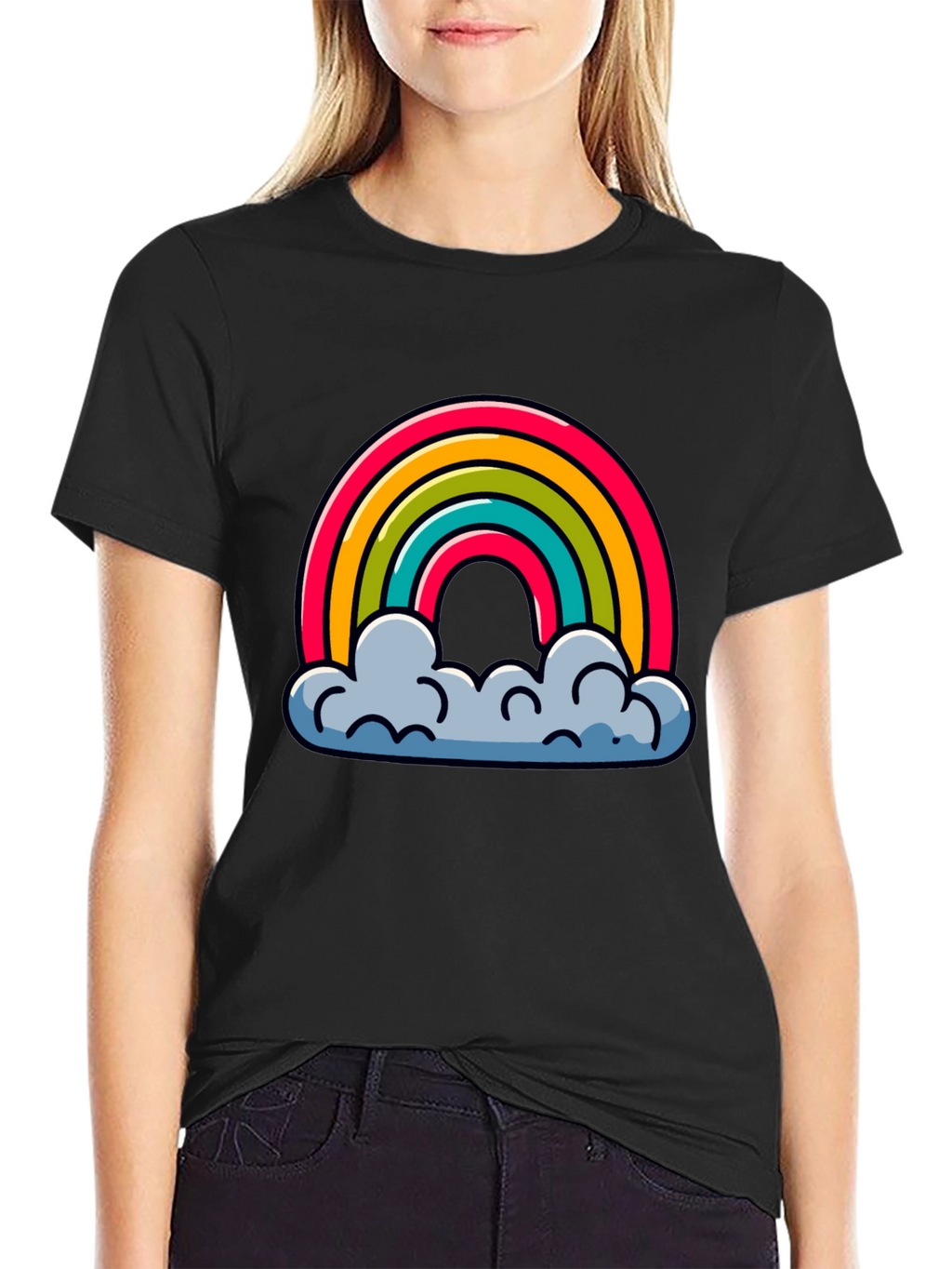 Rainbow Clouds Graphic Black T-Shirt