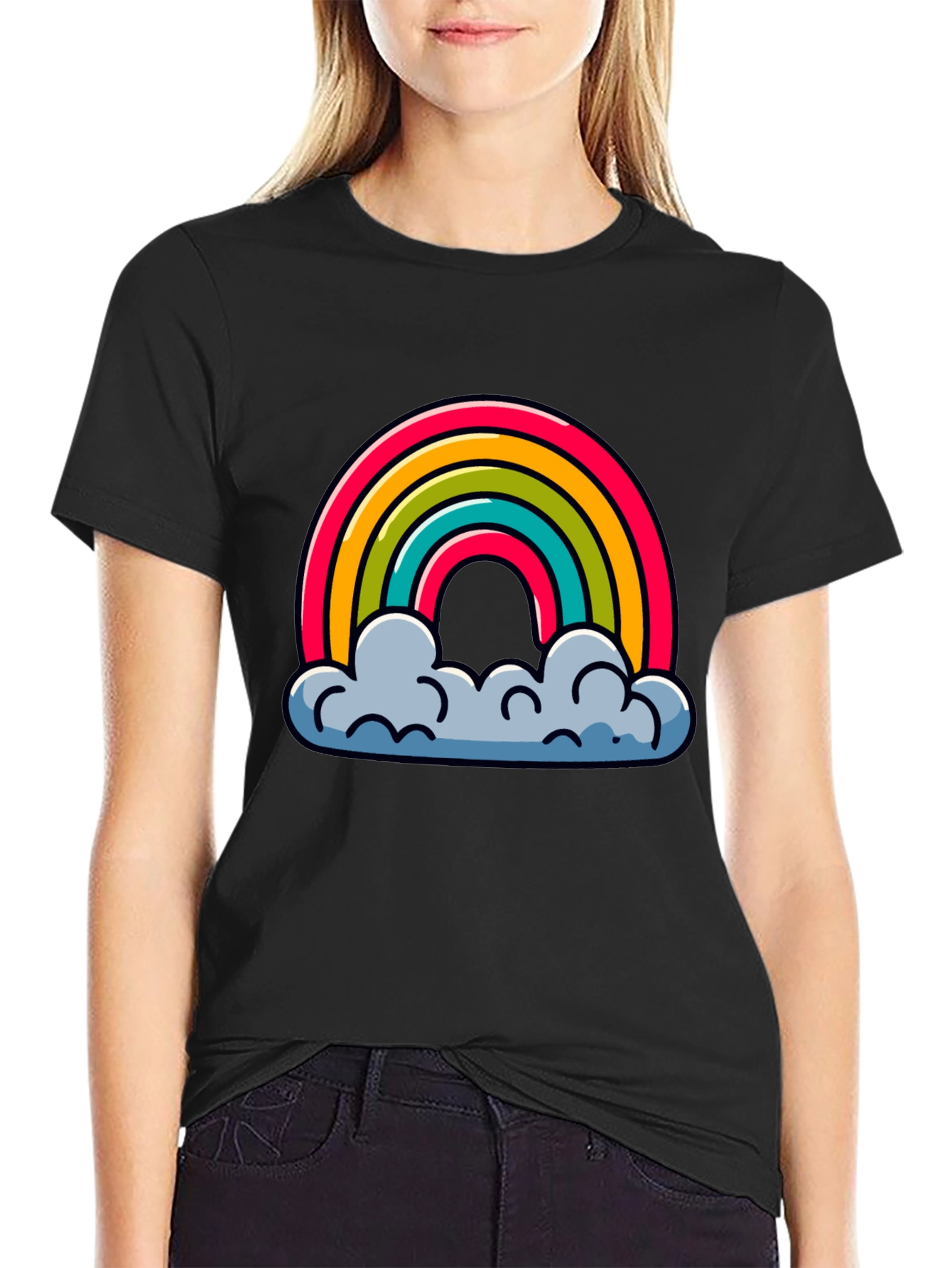 Rainbow Clouds Graphic Black T-Shirt