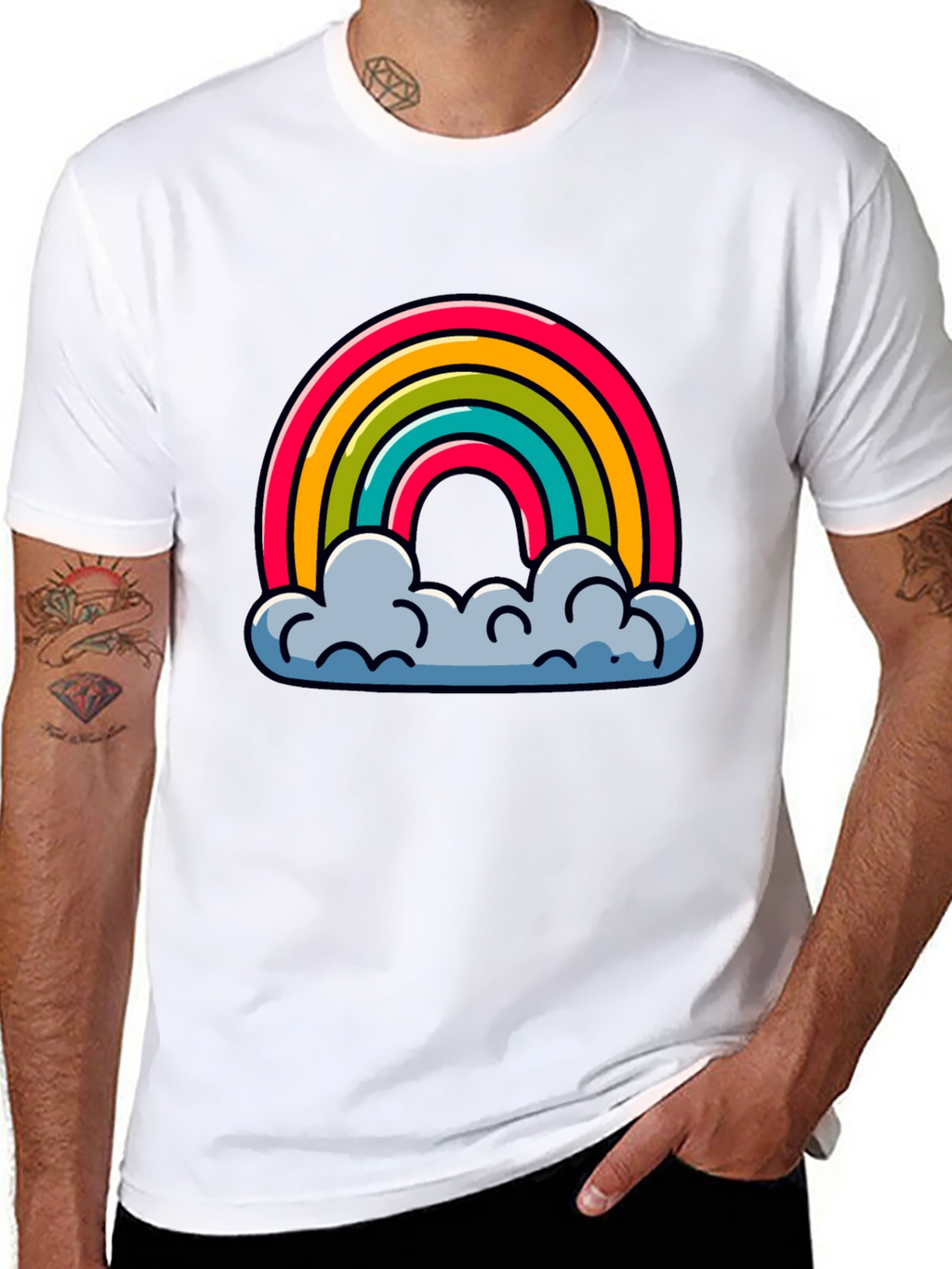 Rainbow Clouds Graphic Black T-Shirt