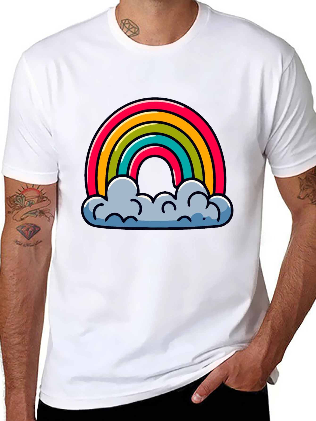 Rainbow Clouds Graphic Black T-Shirt